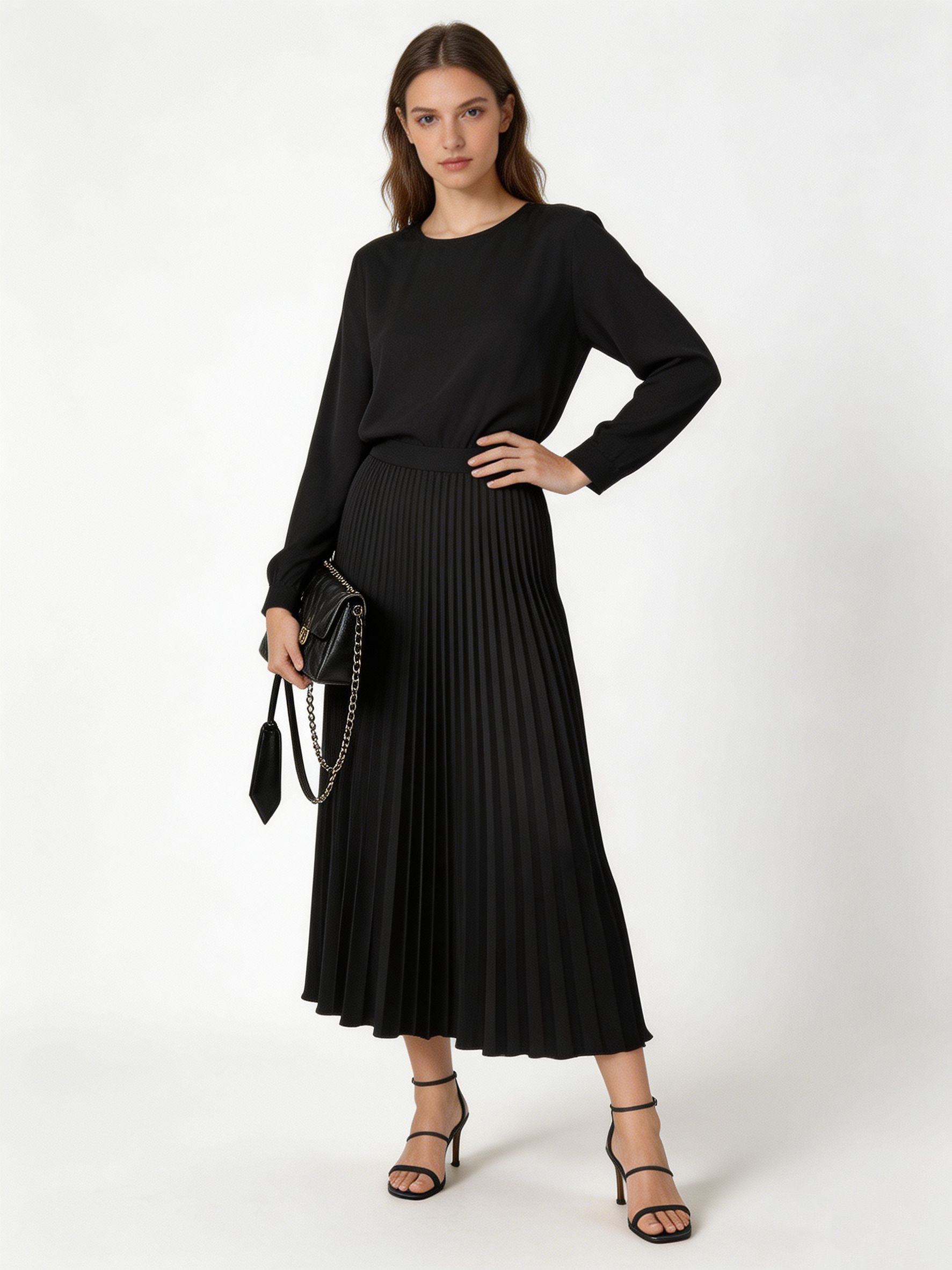Women’s High Waist Pleated Midi Chiffon Skirt LA-030401