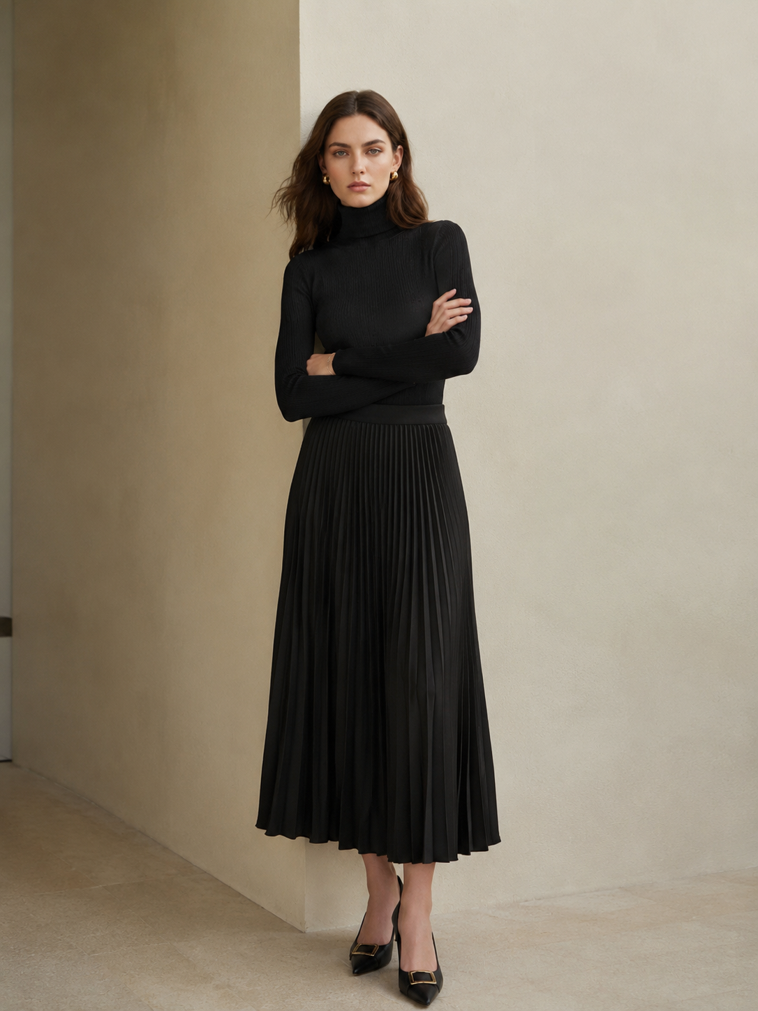 Women’s High Waist Pleated Midi Chiffon Skirt LA-030401