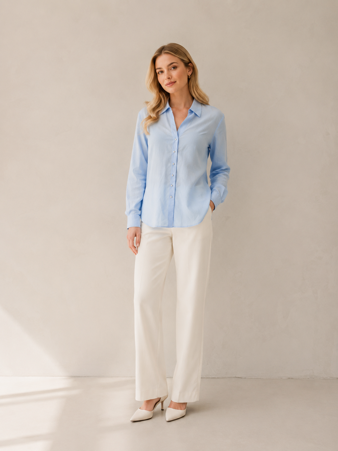 Women’s Minimalist Satin Long Sleeve Blouse A-43340
