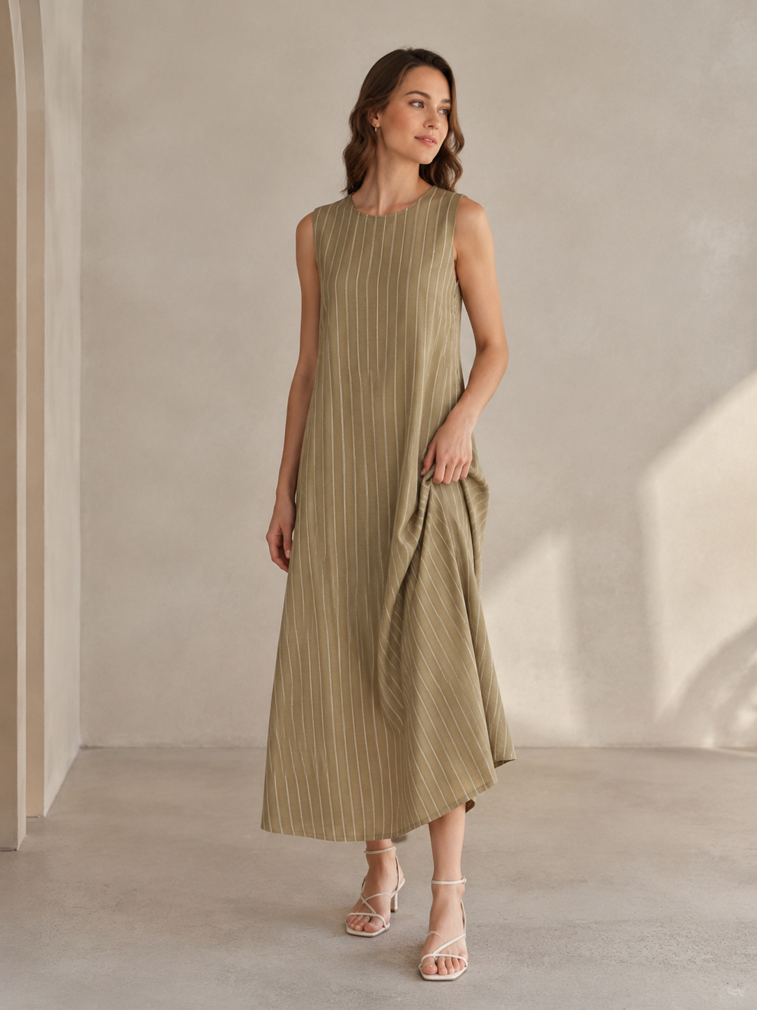 Women’s Minimalist Striped Sleeveless Maxi Dress C-42198H