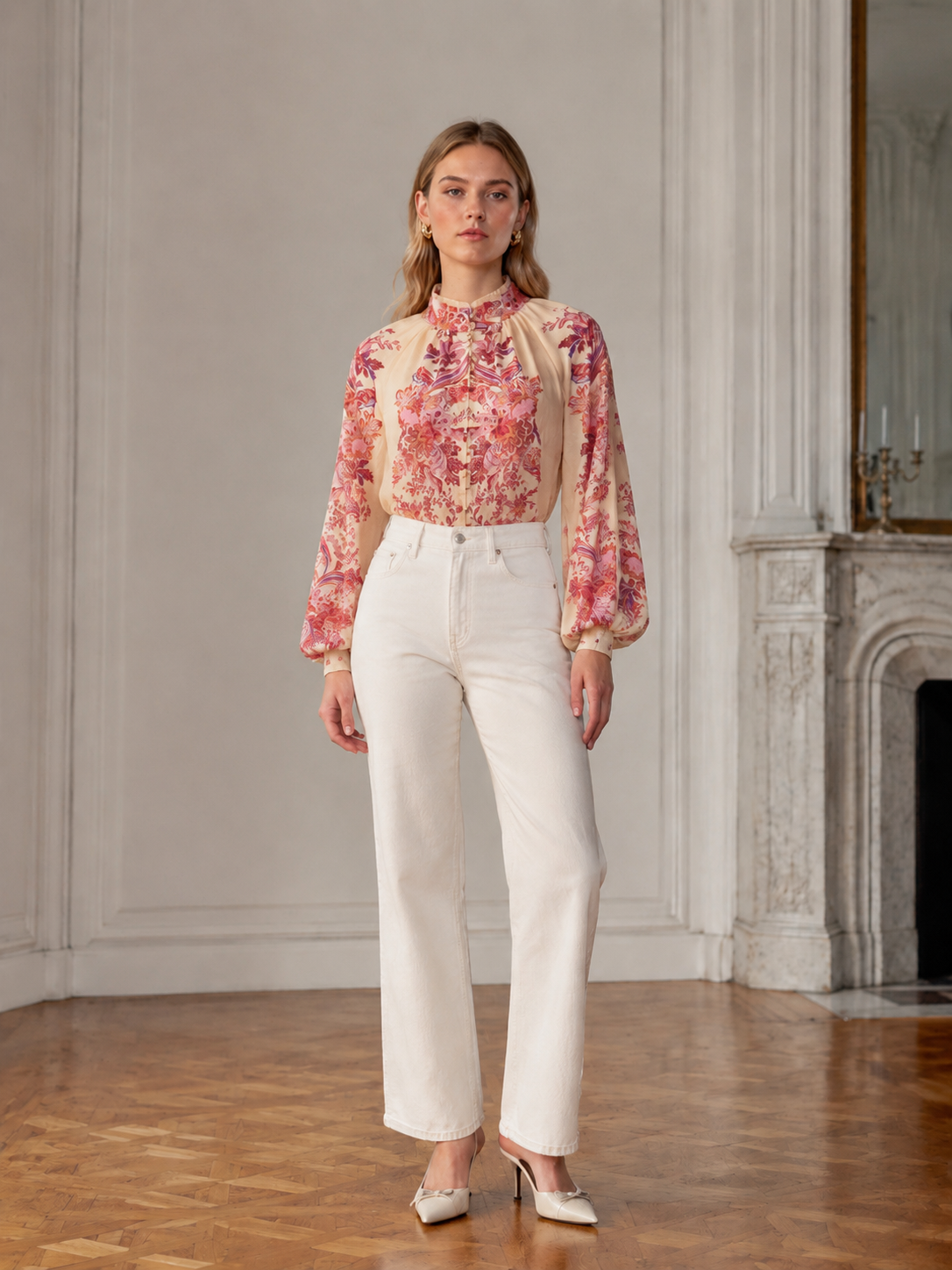 Women’s Boho Floral Paisley Balloon Sleeve Blouse C-42431