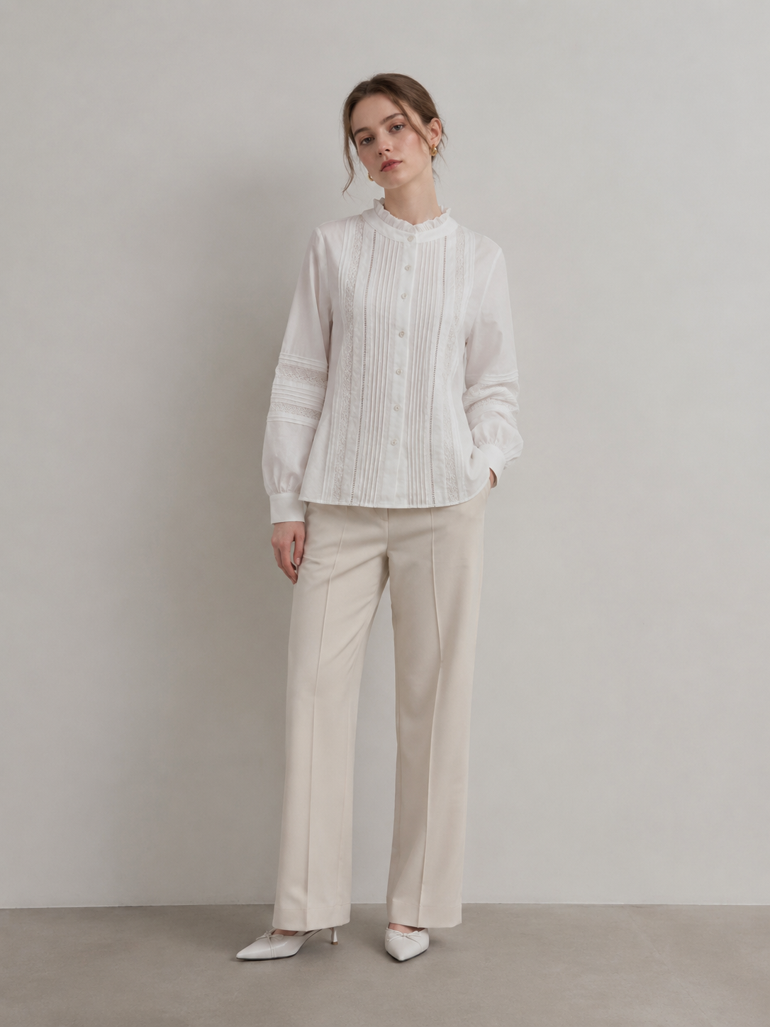 Women’s Victorian Pintuck Lace Ruffle Collar Blouse D-42991