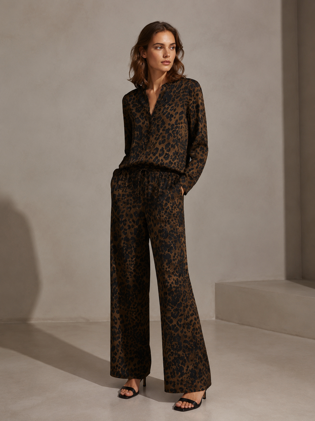 Women’s Leopard Print Wide-Leg Co-ord Set W-43066+W-43064