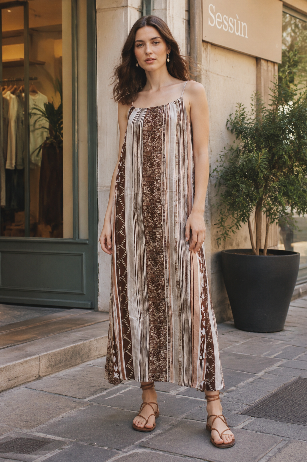 Women’s Striped Sleeveless Maxi Dress with Relaxed Fit 28069