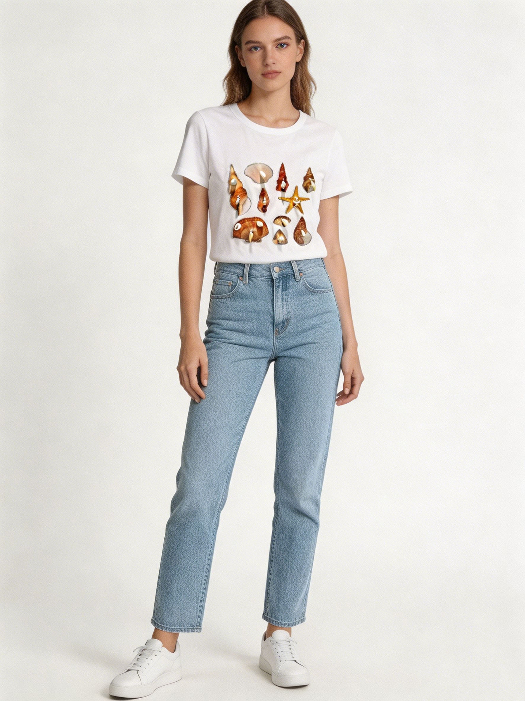 Women’s Summer Seashell Embellished Beach Graphic T‑Shirt M-42129-8