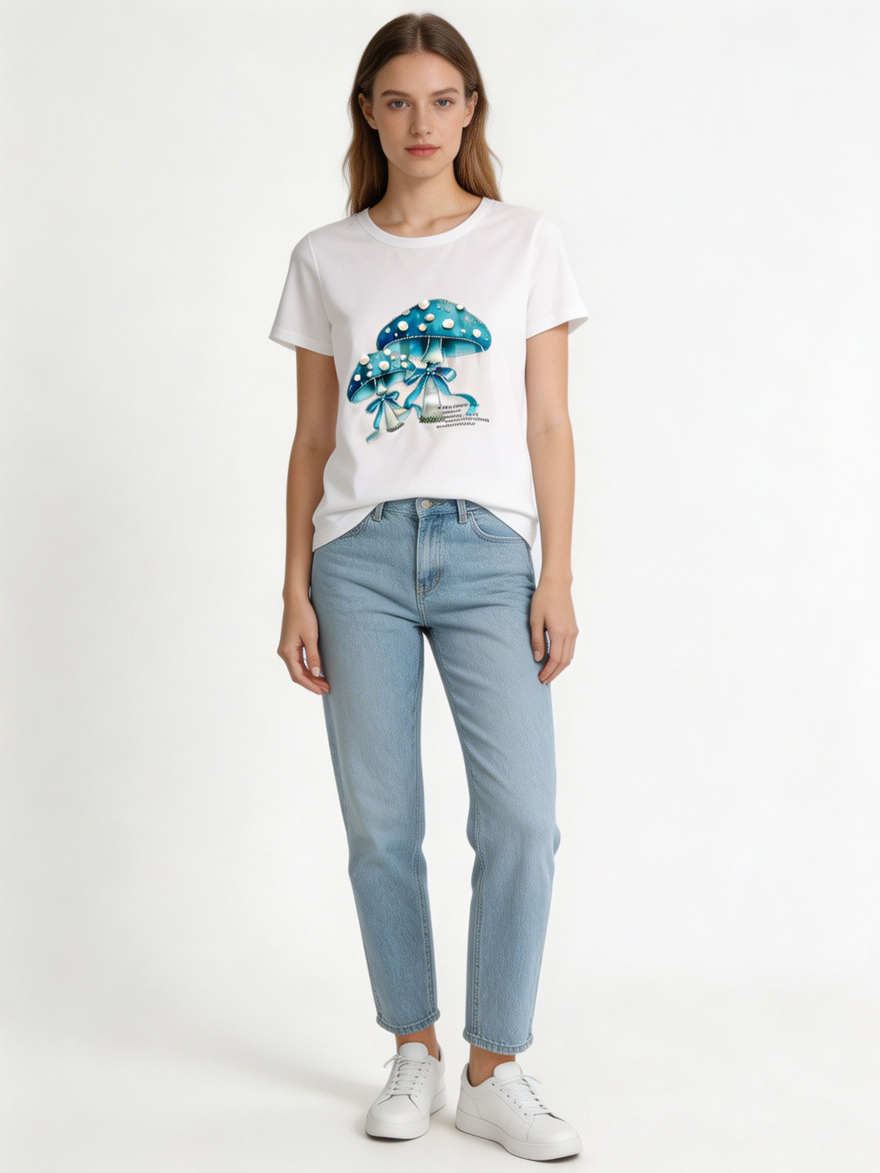 Women’s Pearl Embellished Mushroom Graphic Tee M -42129-9