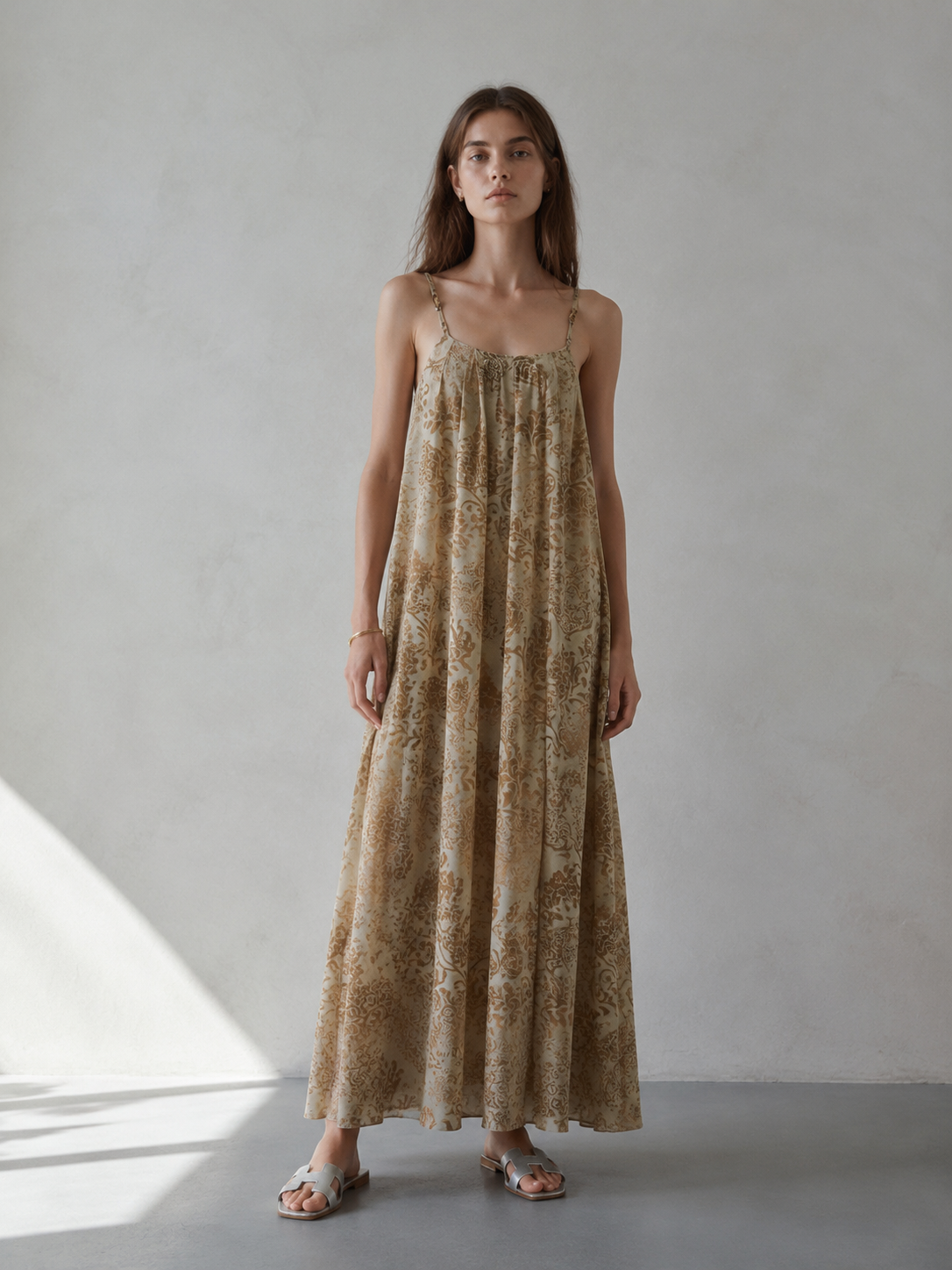 Women's Brown Paisley Print Cami Maxi Dress C-43039