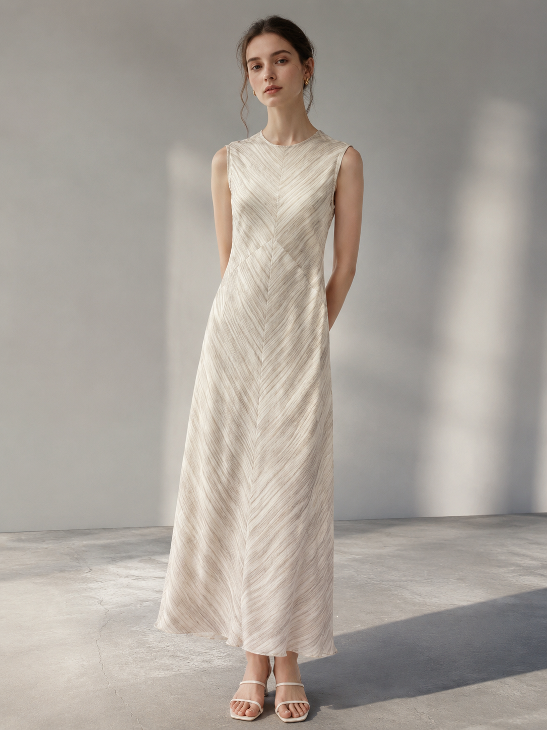 Women's White Textured Sleeveless Dress W-39915