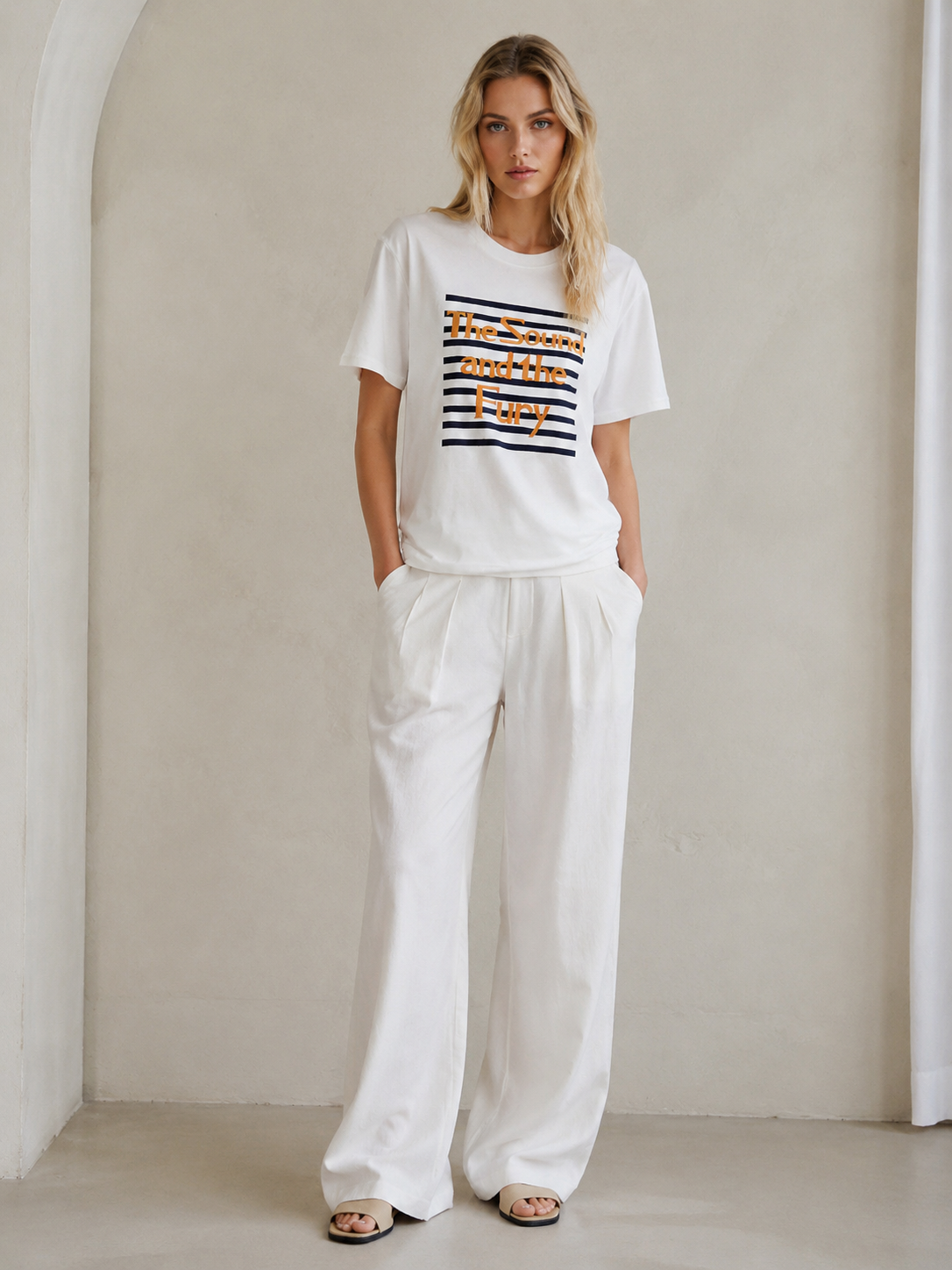 Women's Striped Slogan Graphic T-Shirt 1535