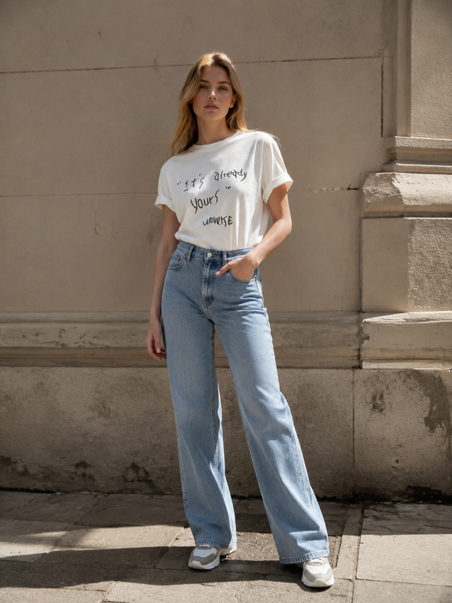 Women's Minimal Slogan Graphic T-Shirt 9100
