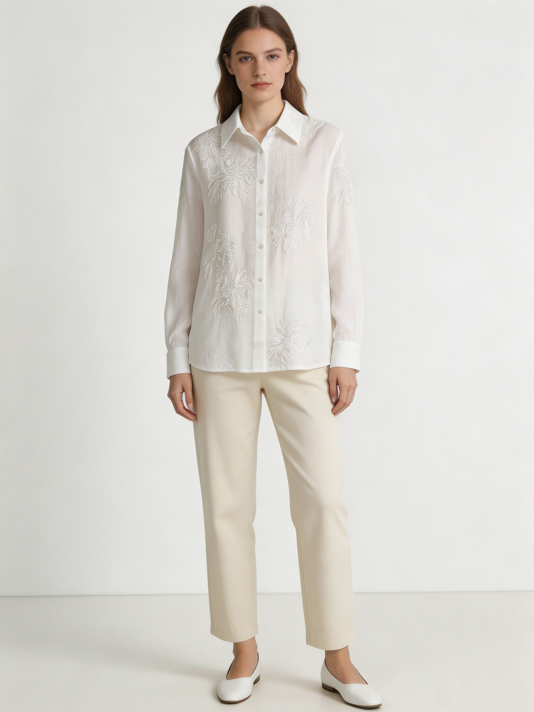 Women’s Lightweight Embroidered Button-Down Shirt – Boho Resort Style Blouse C-42332
