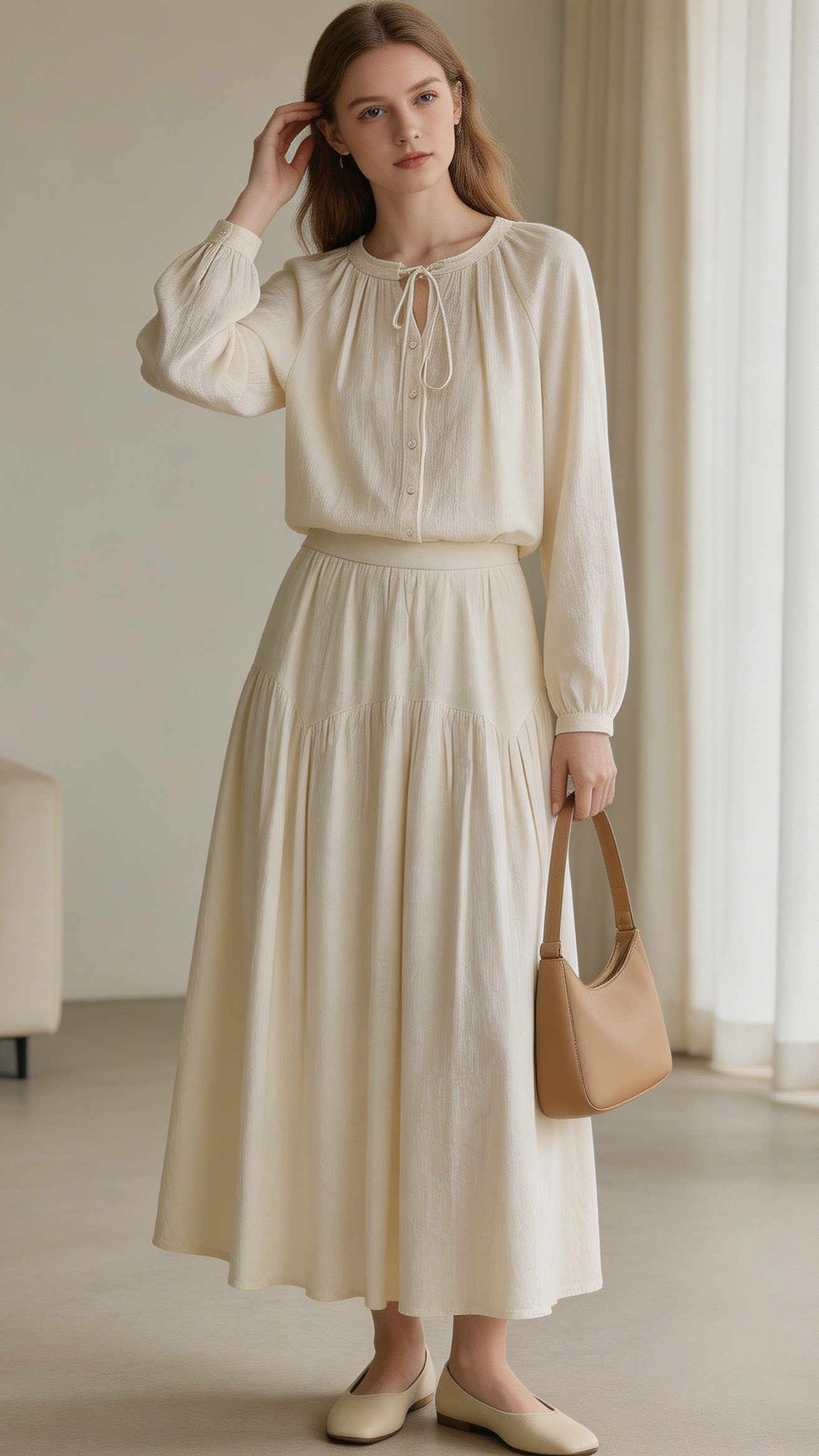 Boho Resort Textured Co-ord Set Blouse and Maxi Skirt C-41959+C-41960