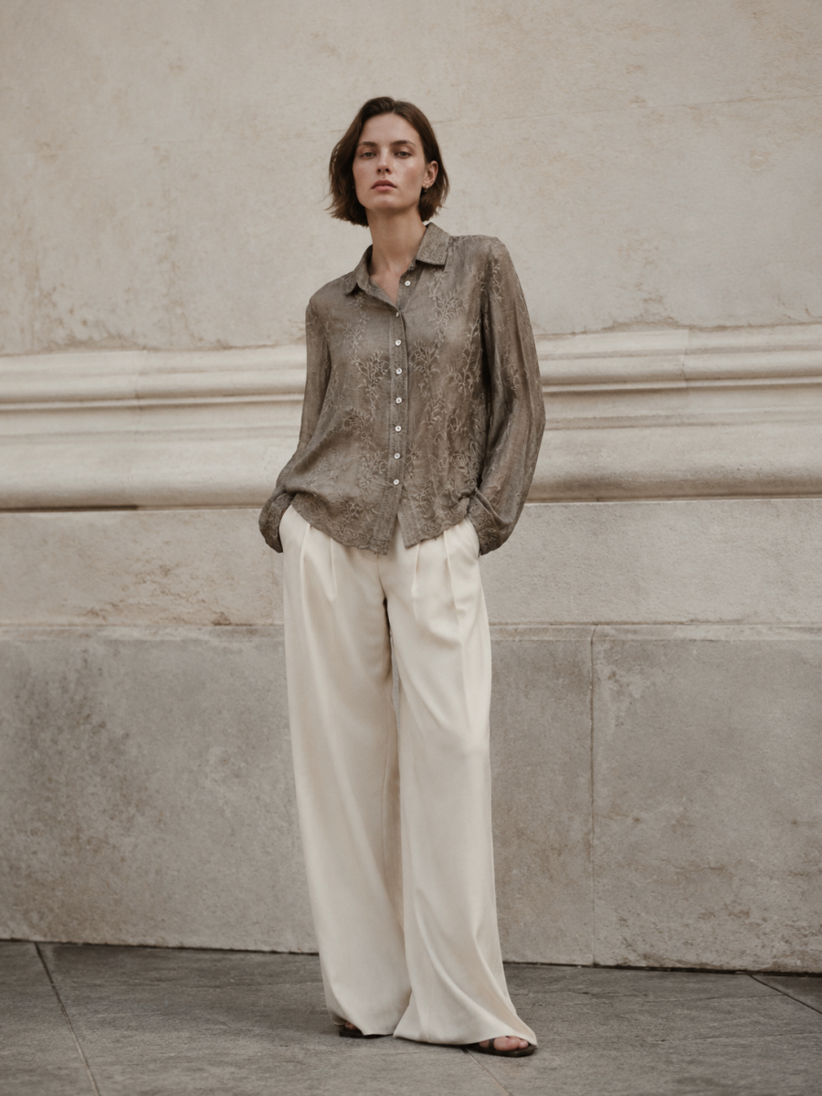 Women's Floral Lace Button-Up Long-Sleeve Shirt K30
