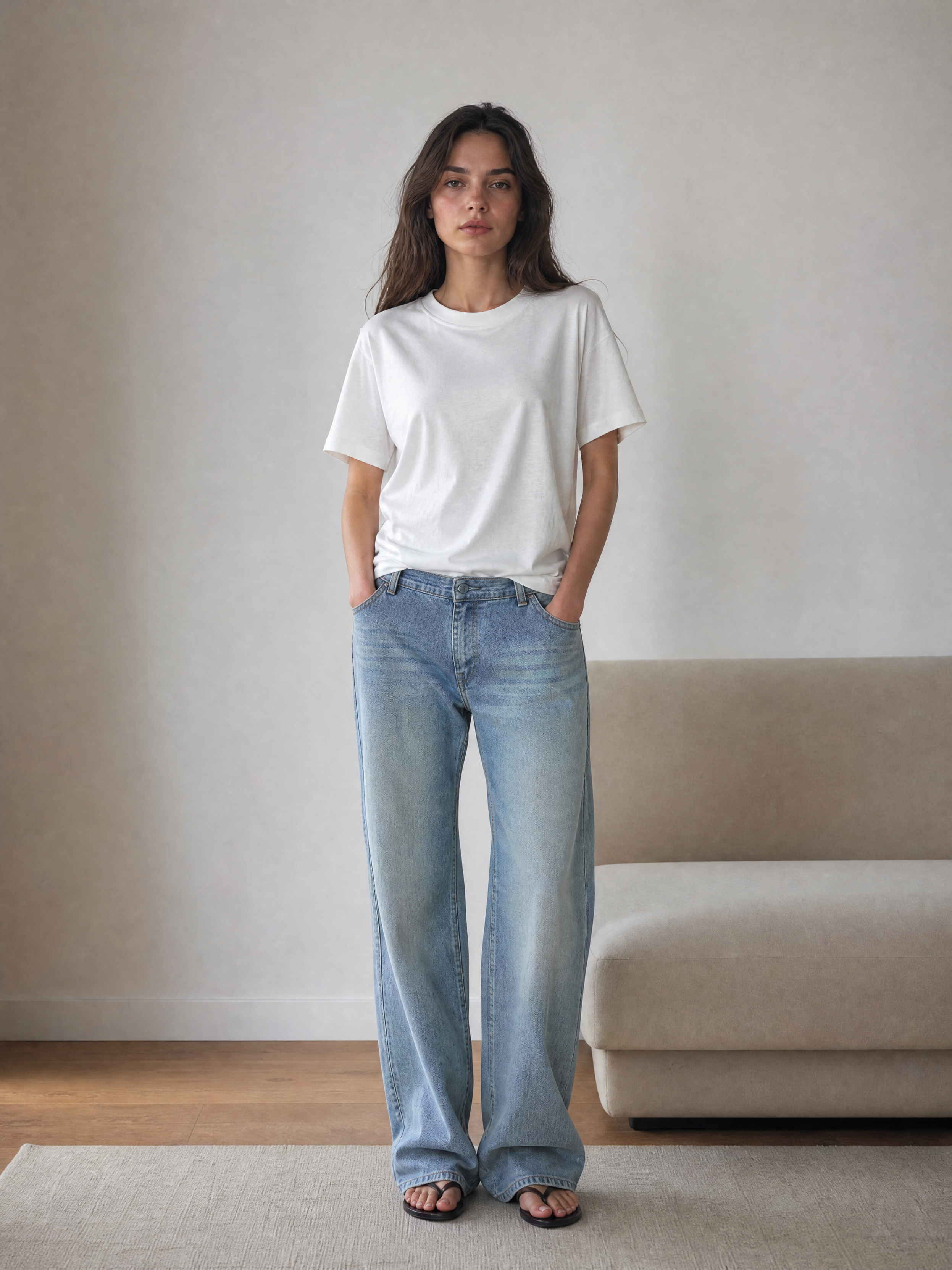 Women's White Linen‑Texture Batwing Short‑Sleeve T‑Shirt M-41723