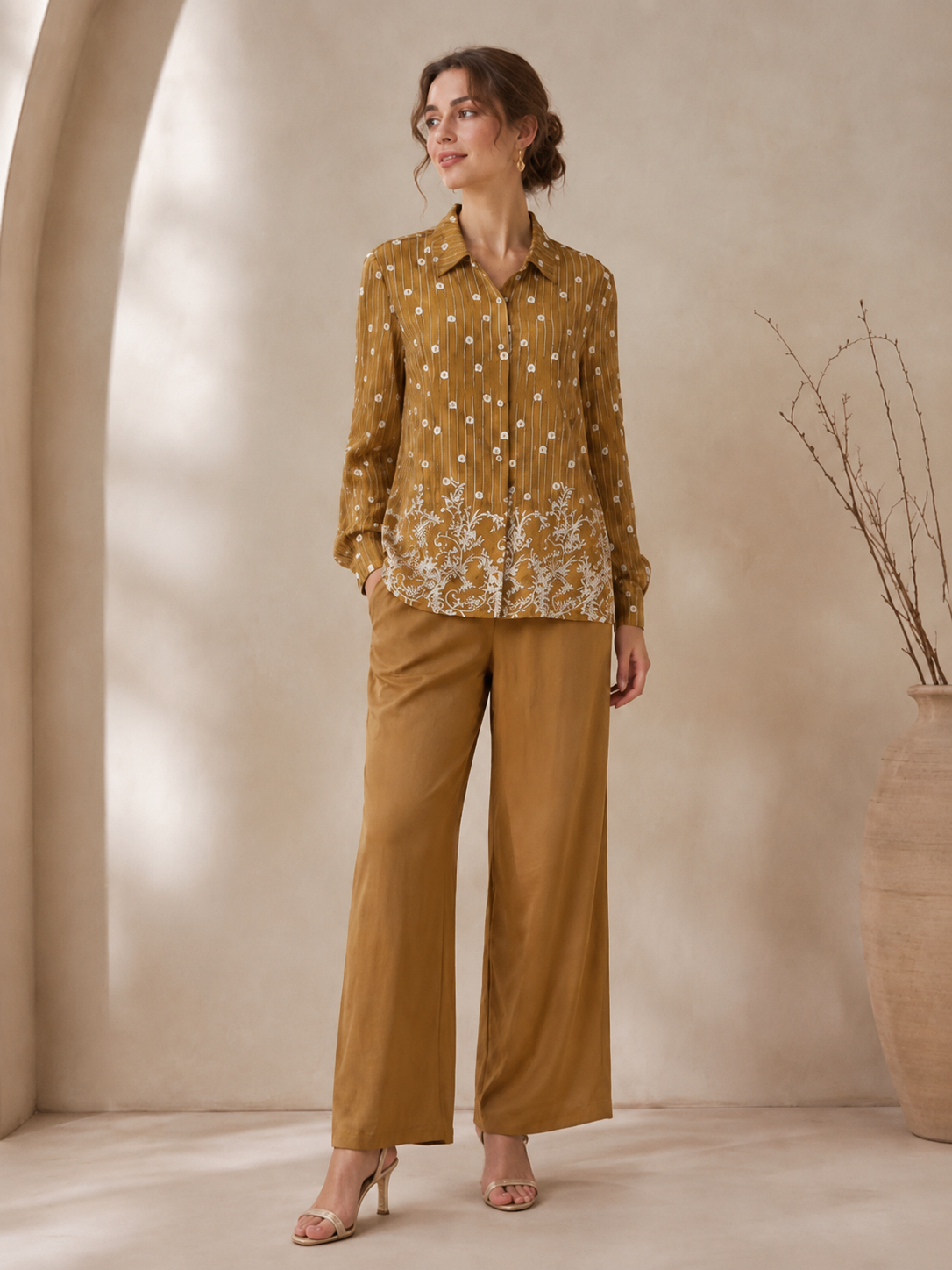 Women’s Boho Embroidered Wide-Leg Co-ord Set W-43108+W-43115