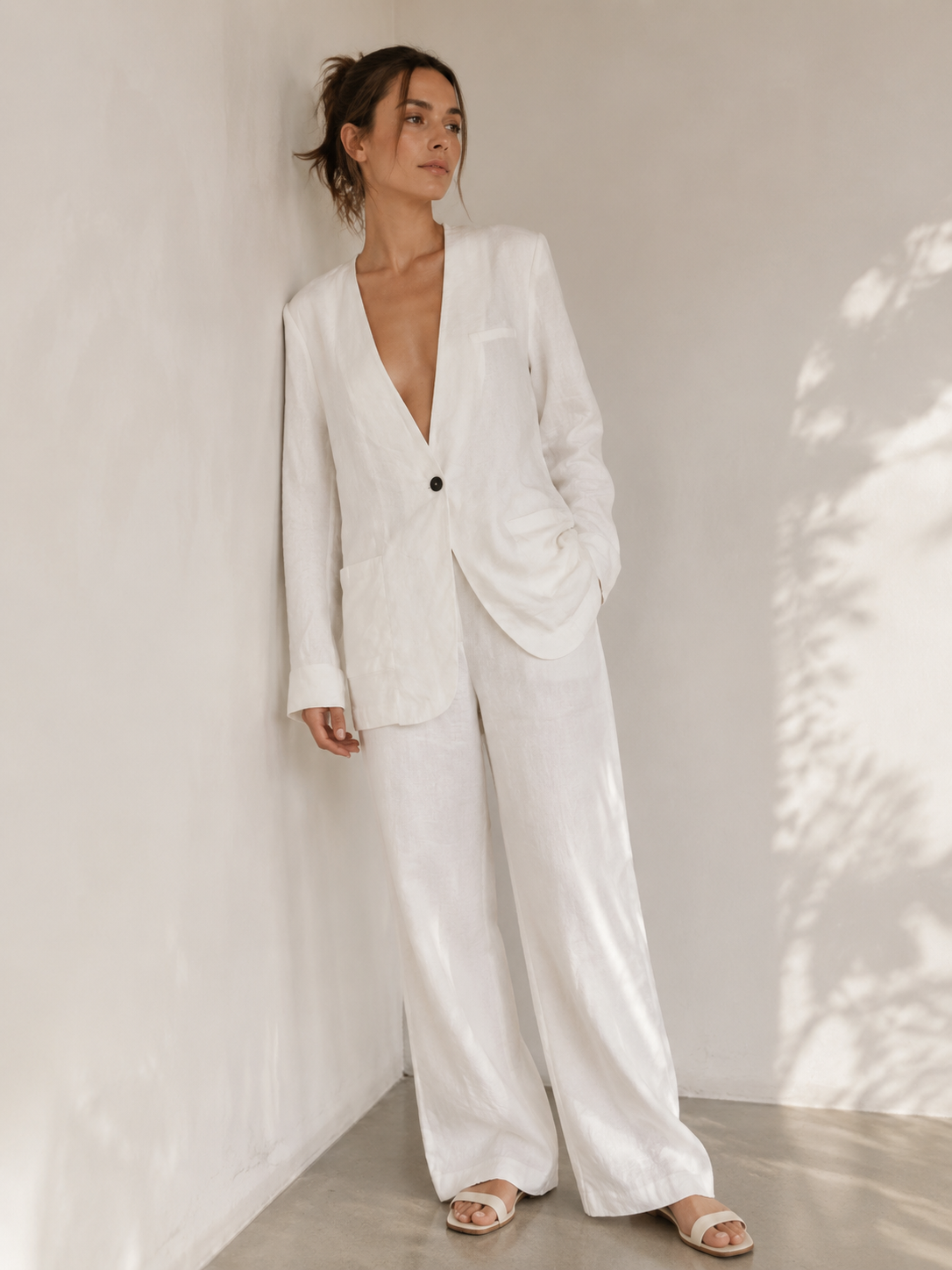 Women’s Quiet Luxury Linen-Blend Blazer Pants Set XW-42357+XW-42329