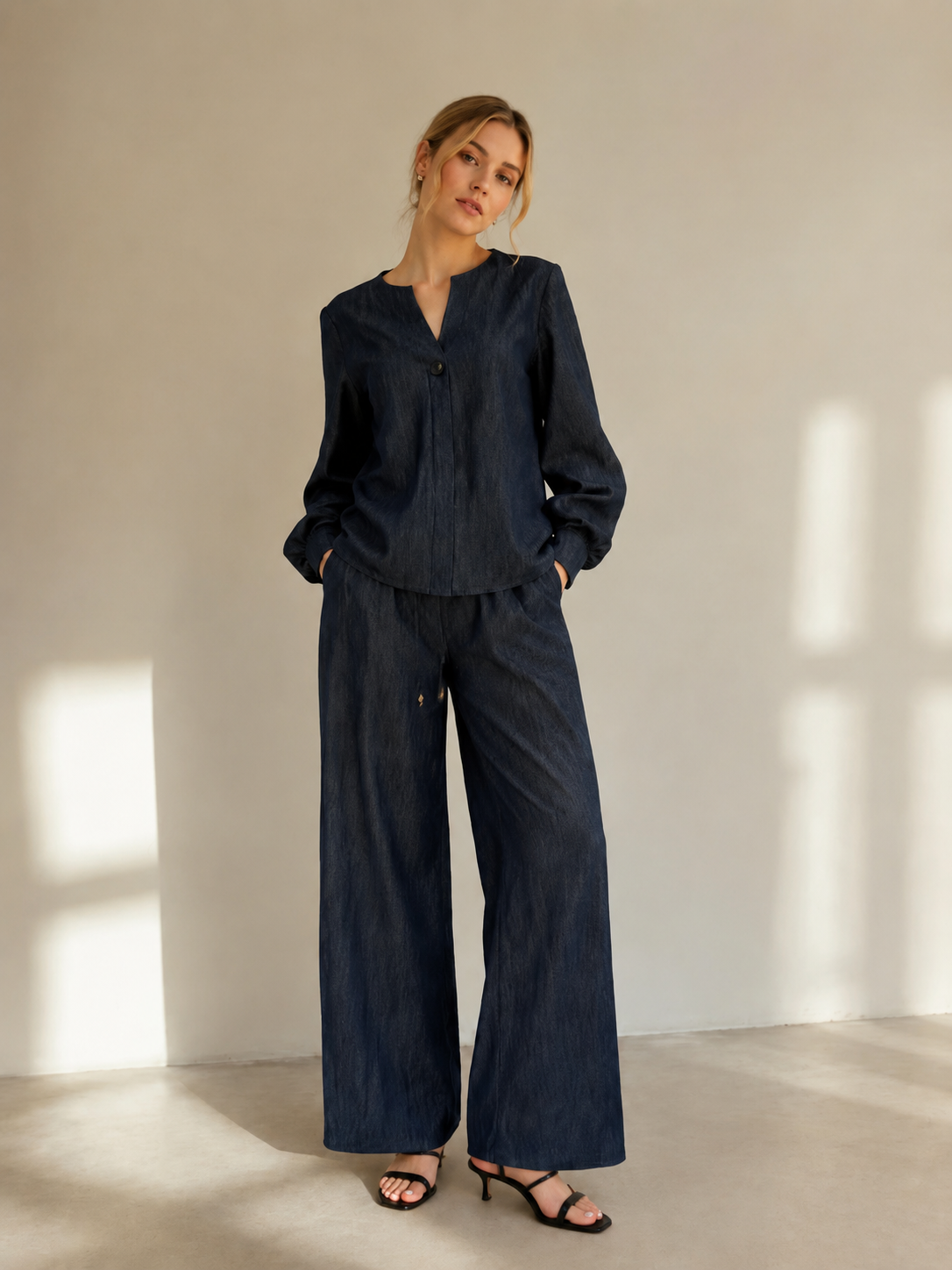 Women’s Denim Look Wide Leg Co-ord Set A-43238+A-43231