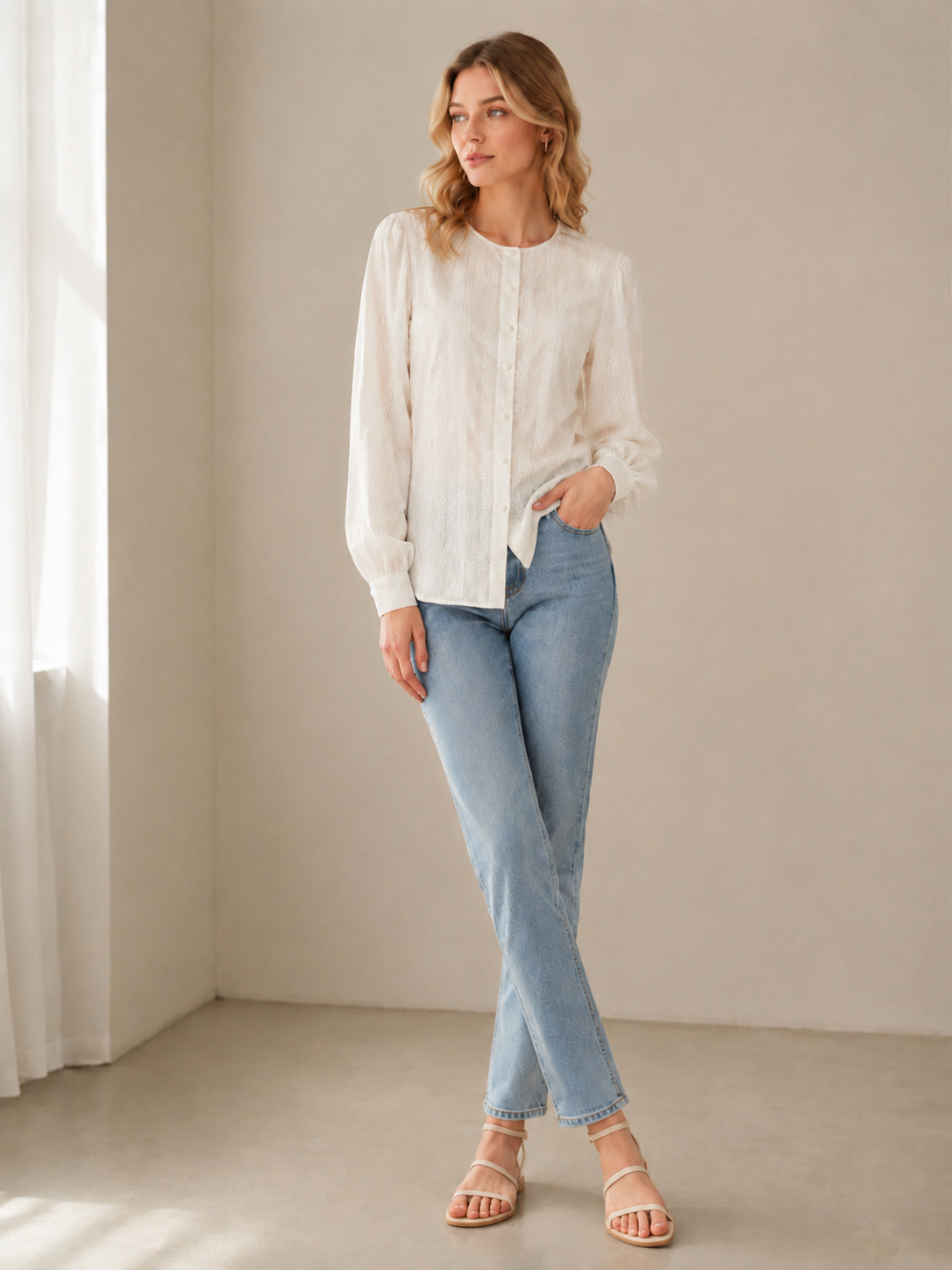 Women’s Quiet Luxury Embroidered Blouse W-42997