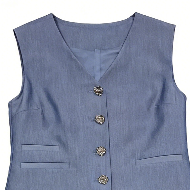 Light Blue Denim-Look Sleeveless Vest Wide Leg Pants Set - Office Two Piece Outfit