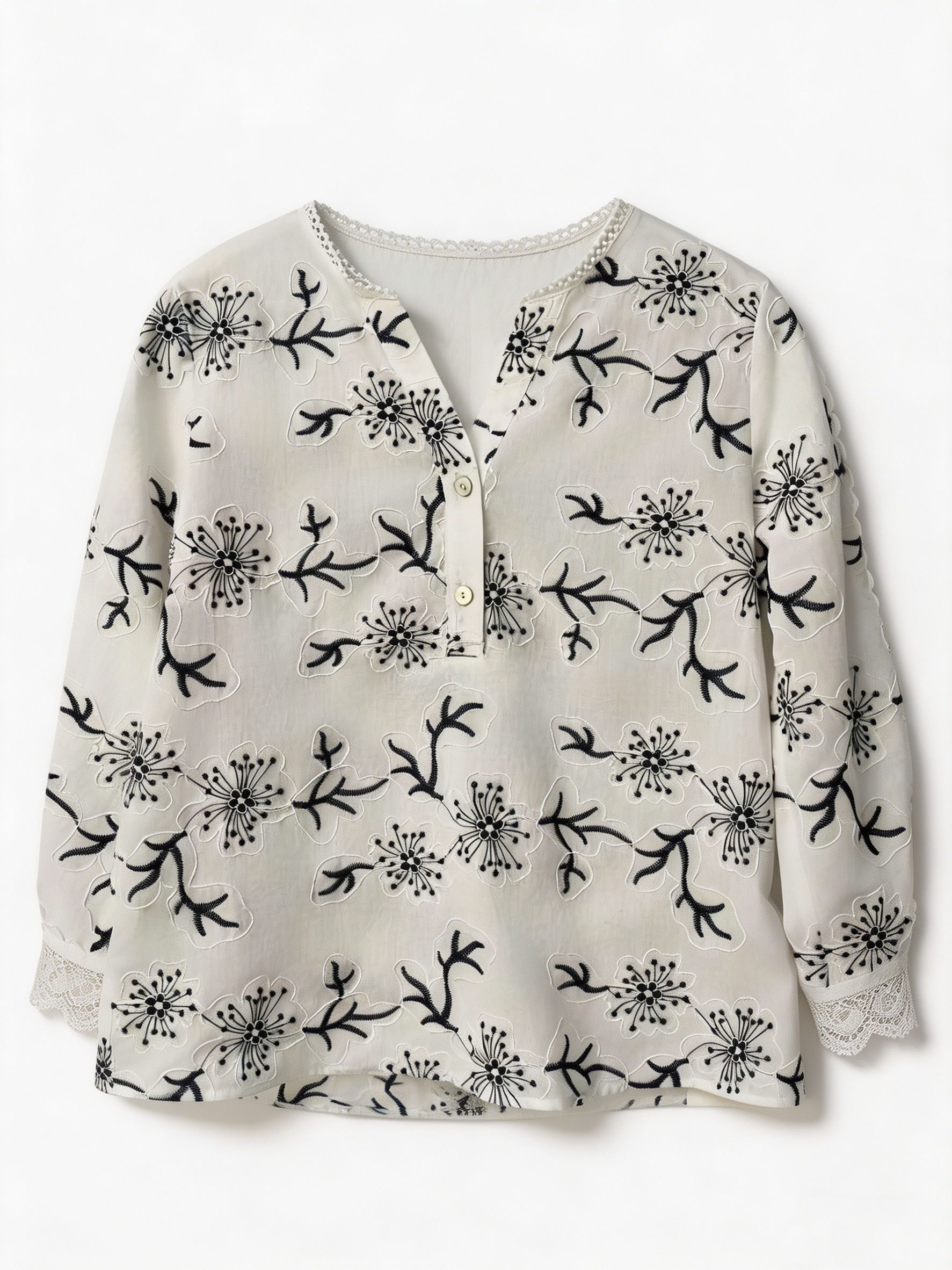 Boho Floral Embroidered Cotton Blouse for Women C-42319