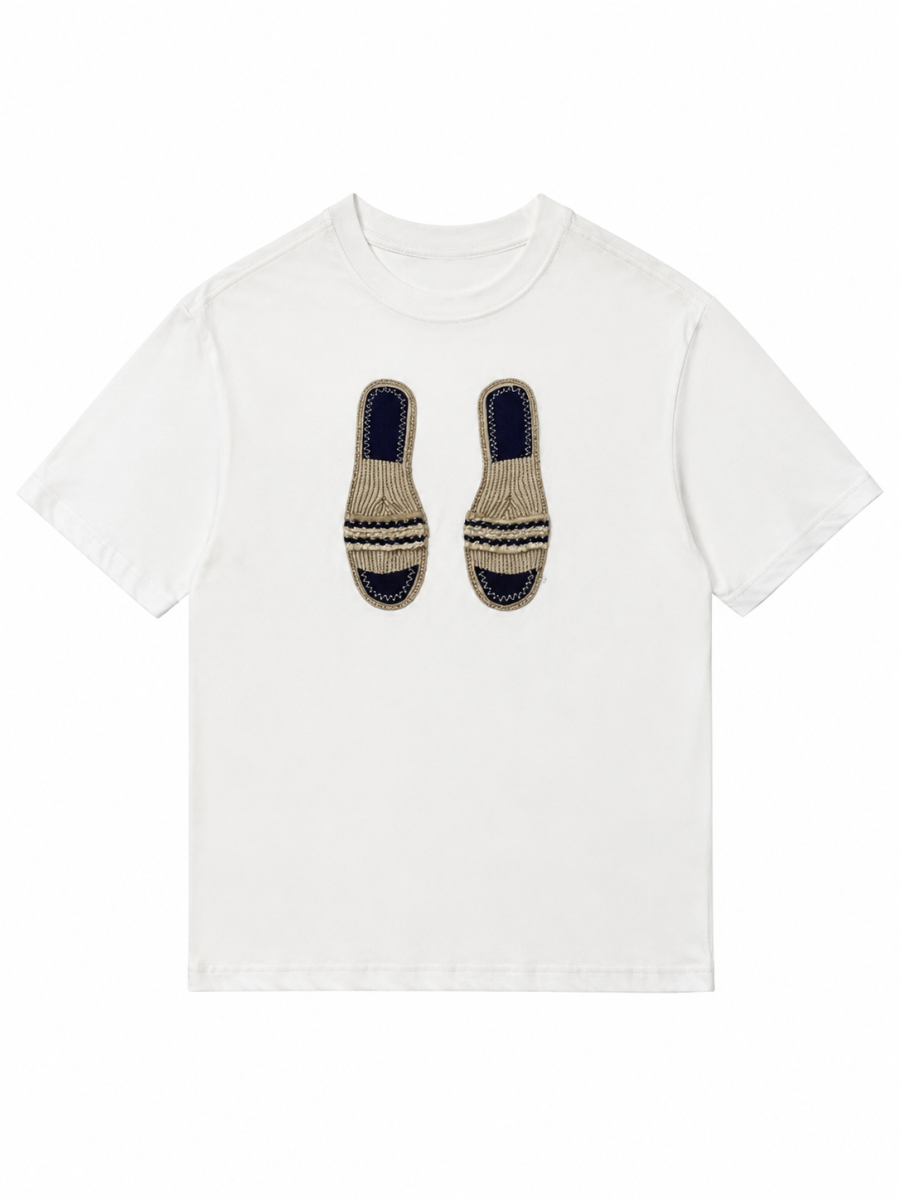 Chic 3D‑Patch‑Embroidered Slipper Print T‑Shirt M-34897