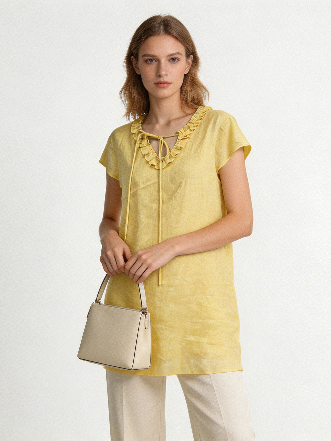 Premium Cut-out Embroidery Linen Top, Elegant Summer Resort Wear A-42591