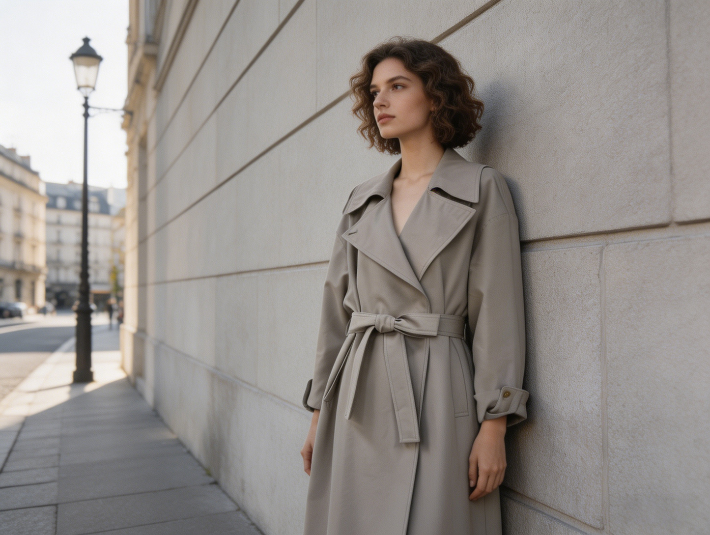Light Beige Belted Trench Coat - Oversized Long Coat 57768