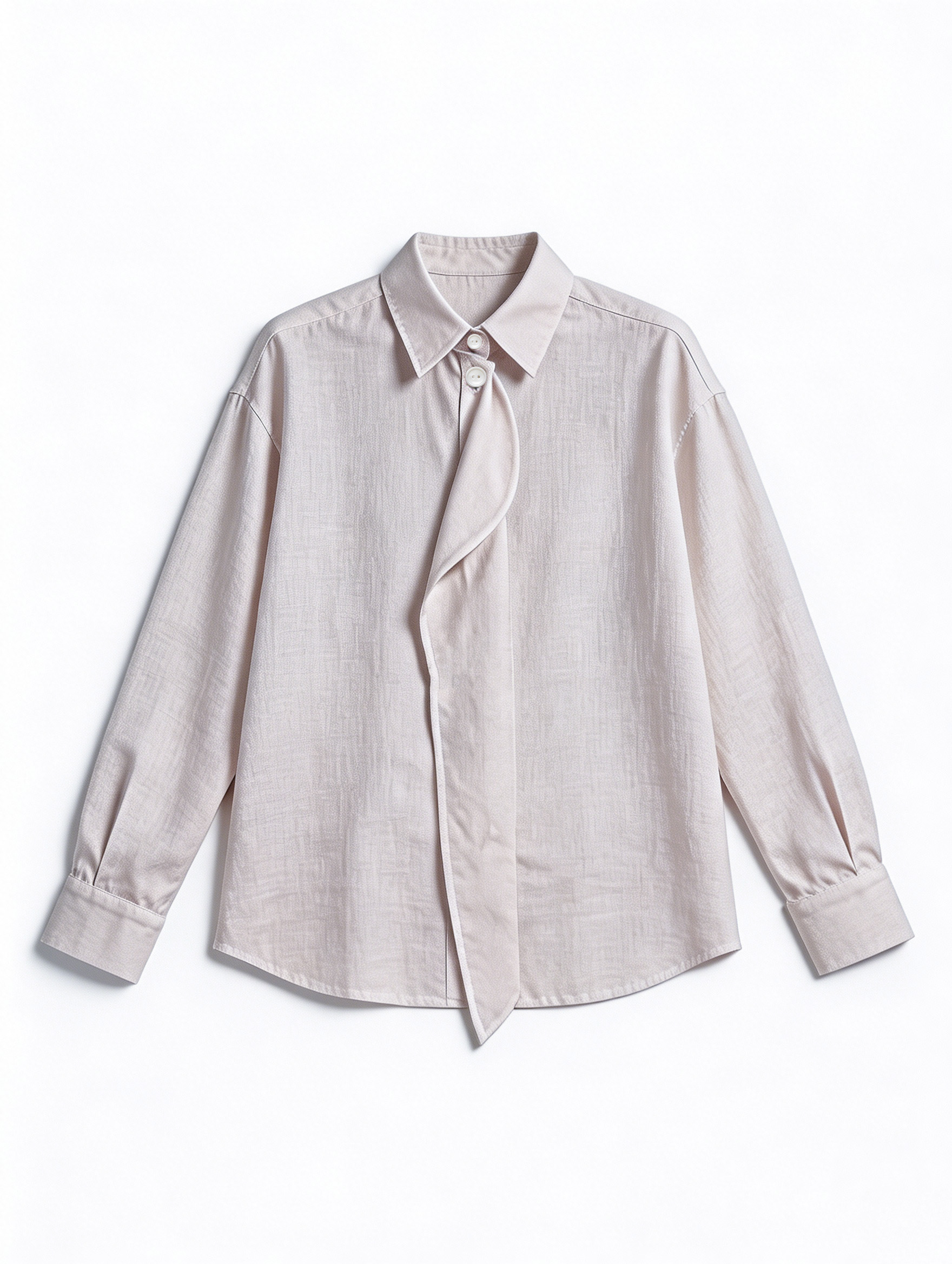 Elegant White Draped Front Shirt - Oversized Collar Office Blouse  AN-710011