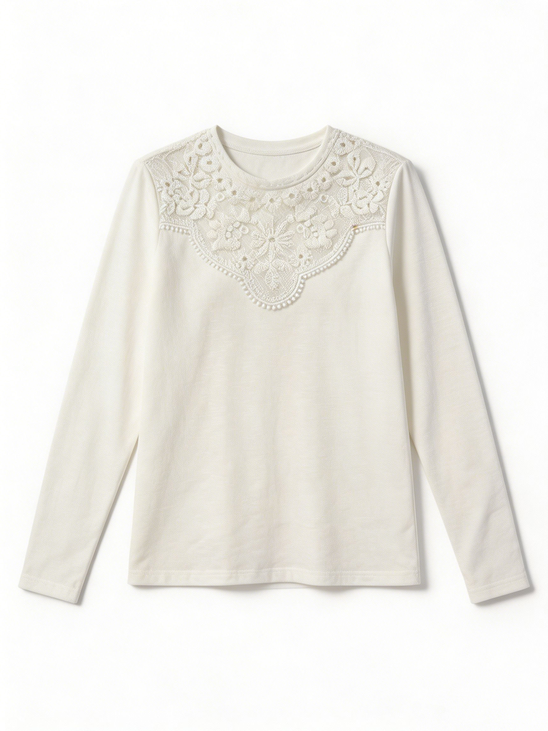 Women’s Lace Yoke Long Sleeve Knit Top M-43052