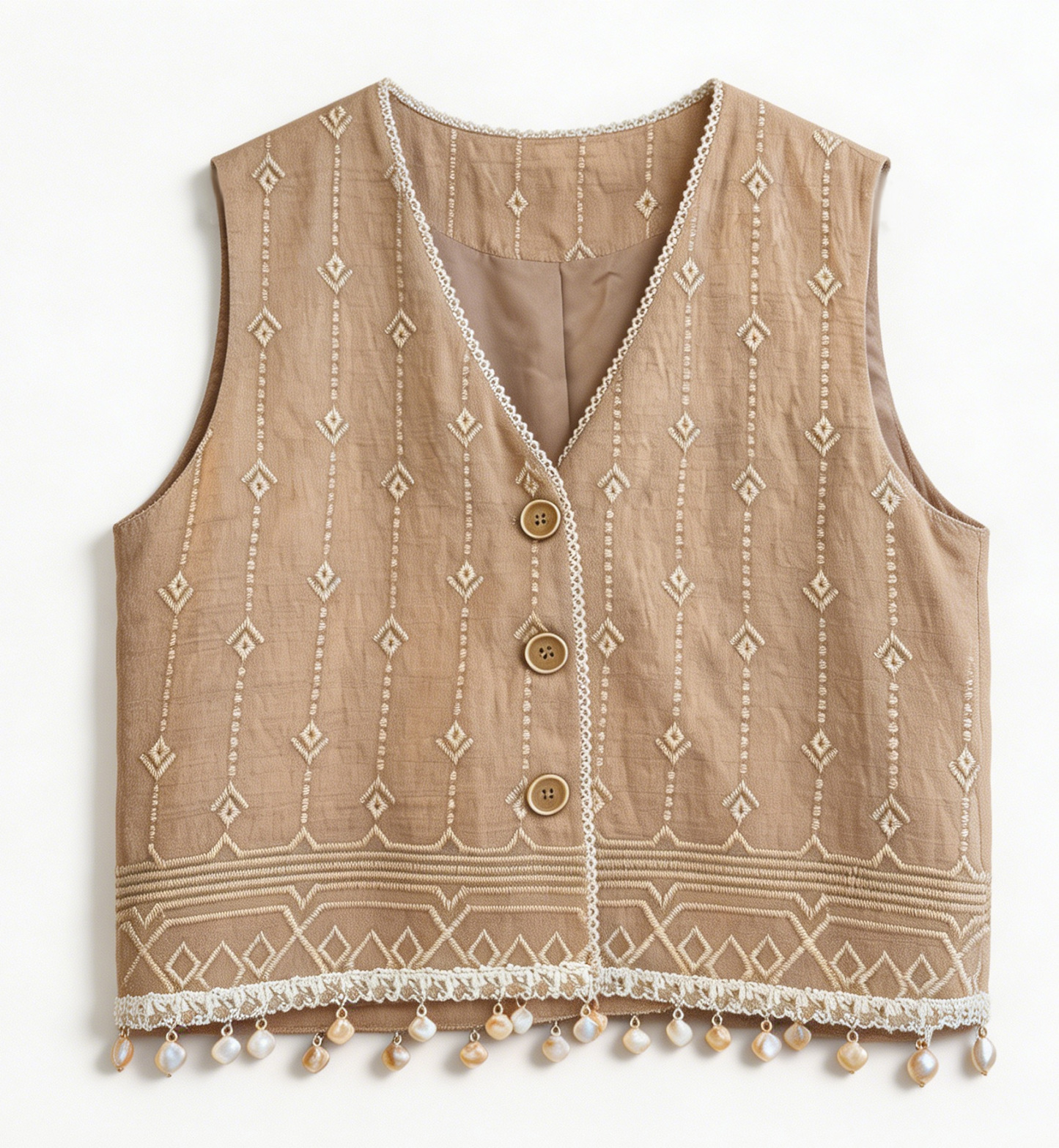 Bohemian Crochet Trim Vest – Embroidered Sleeveless Festival Top D-41224