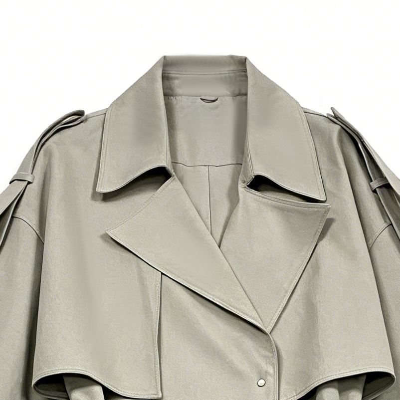 Minimalist Light Sage Green Trench Coat - Belted Oversized Lapel Jacket 57688
