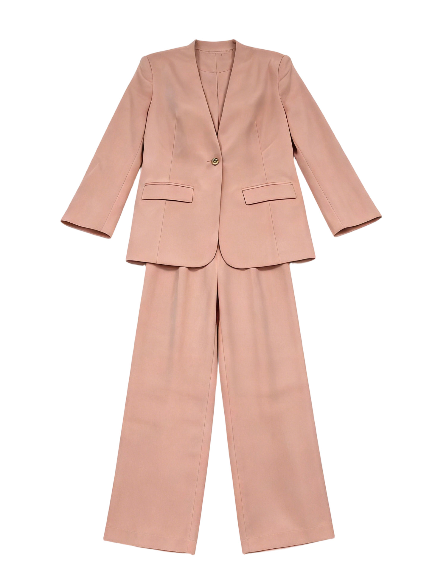 Blush Pink Collarless Blazer Wide Leg Pants Set - Two Piece Office Outfit V-C39959+V-C38668