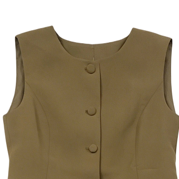 Women's Minimalist Round Neck Vest Suit Set with Covered Buttons and Wide Leg Pants C-41298+C-41299