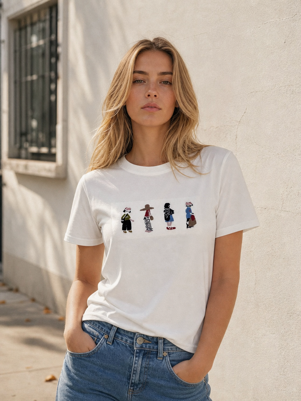 Women's White Mini Character Graphic T-Shirt 2907