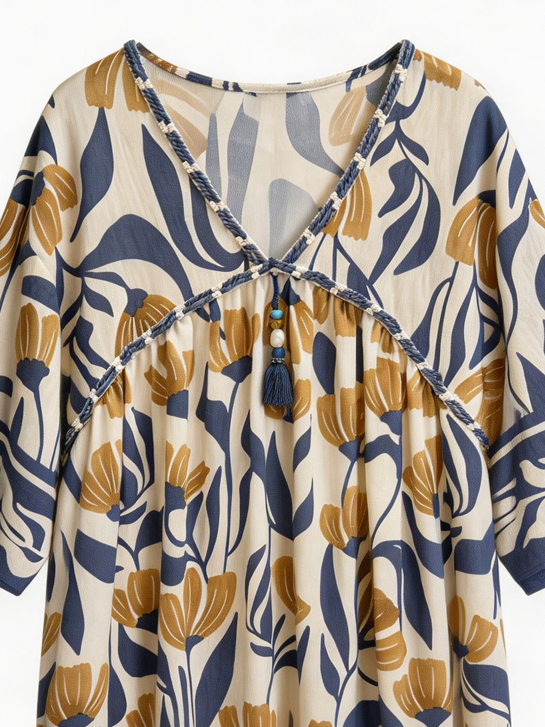 Women Boho Floral Tassel Tunic Blouse Resort Wear C-42531(AN-760006)