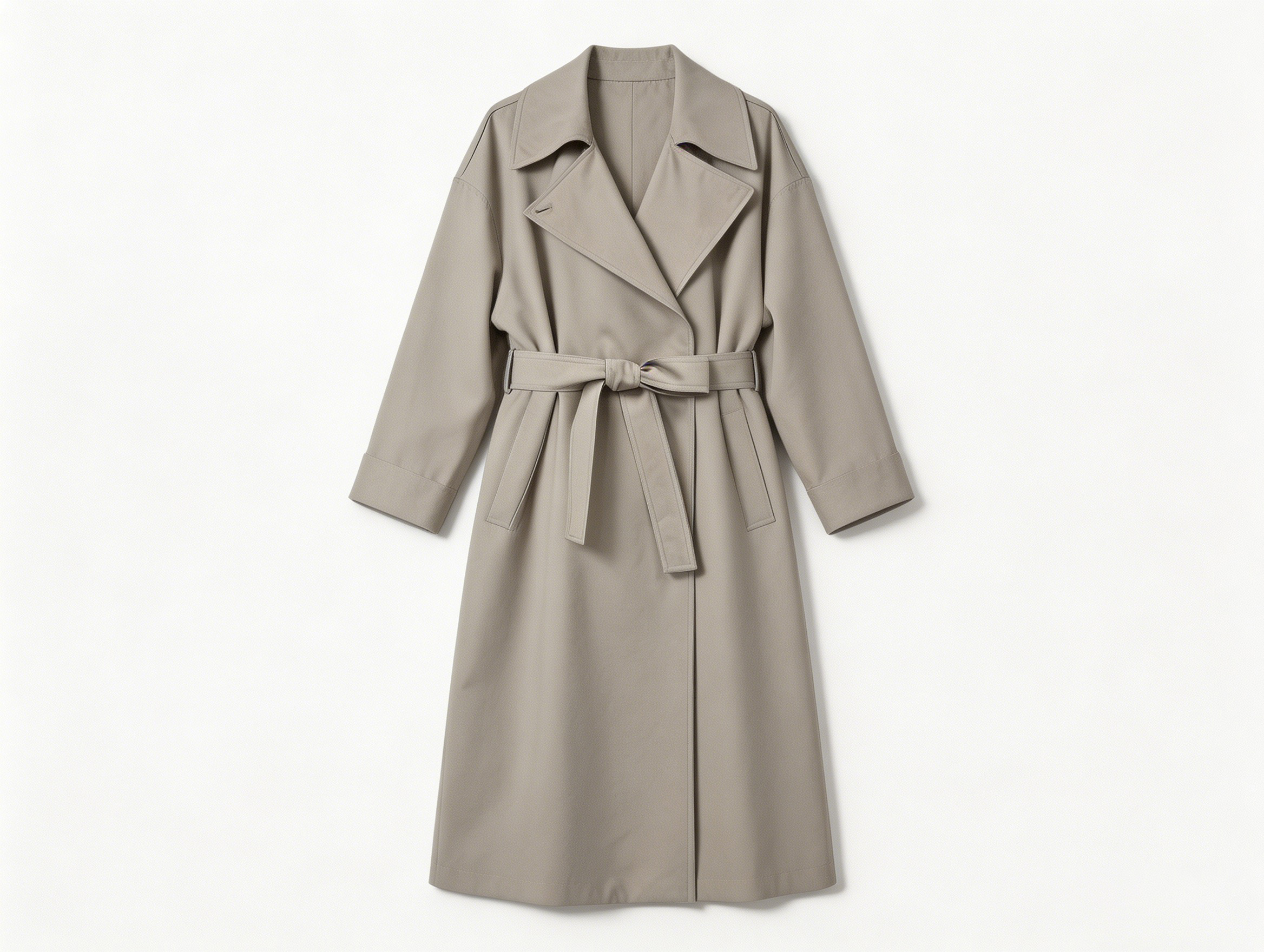 Light Beige Belted Trench Coat - Oversized Long Coat 57768
