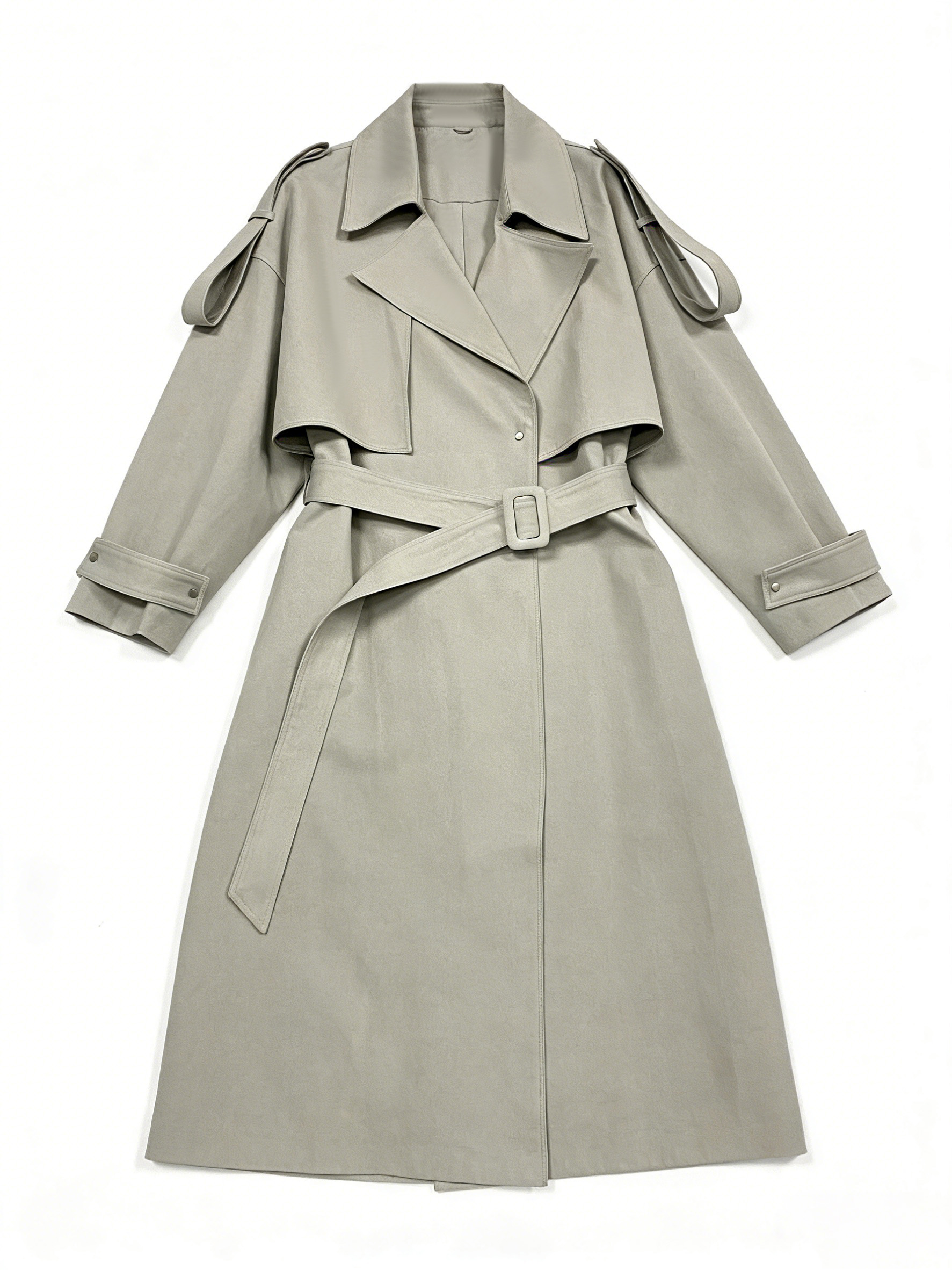 Minimalist Light Sage Green Trench Coat - Belted Oversized Lapel Jacket 57688