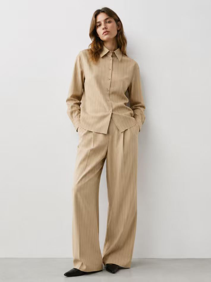 Trending Striped Linen-Blend Two-Piece Set for Women - Office Wear A-43189+A-43190