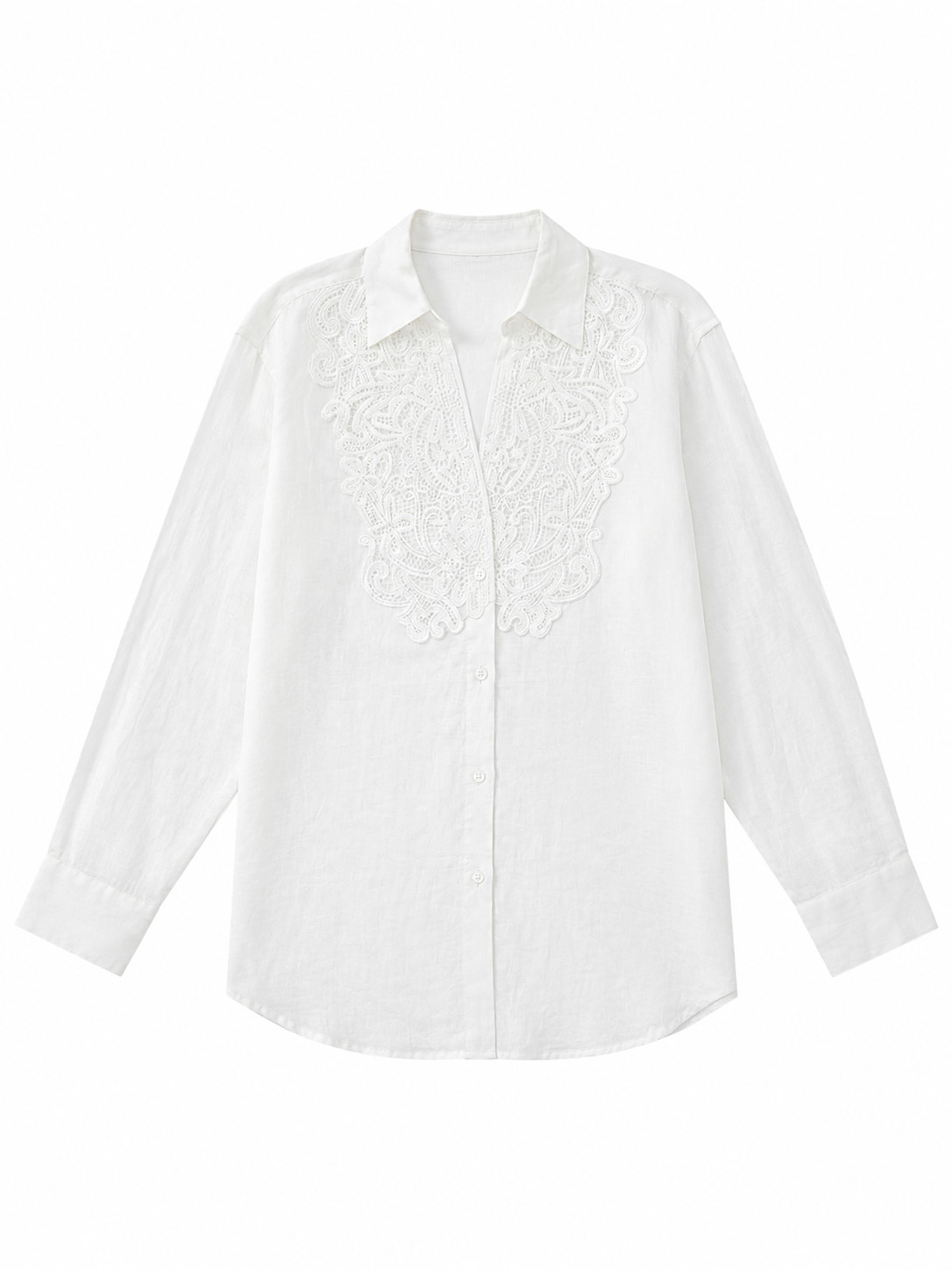 Women’s Linen Look Lace Applique Shirt Blouse XW-42332