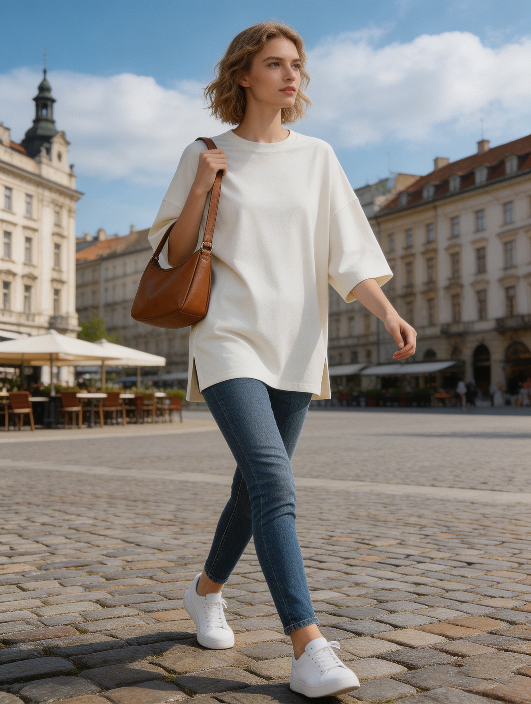 Elegant White Relaxed Fit Elbow Sleeve Tee - Casual Everyday Top  S-2533