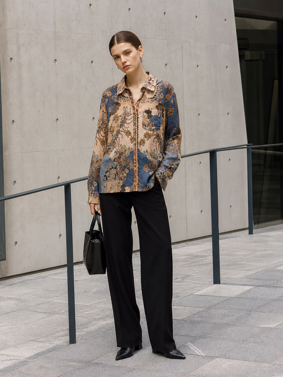 Women’s Boho Floral Chiffon Long Sleeve Button Down Blouse M-41907