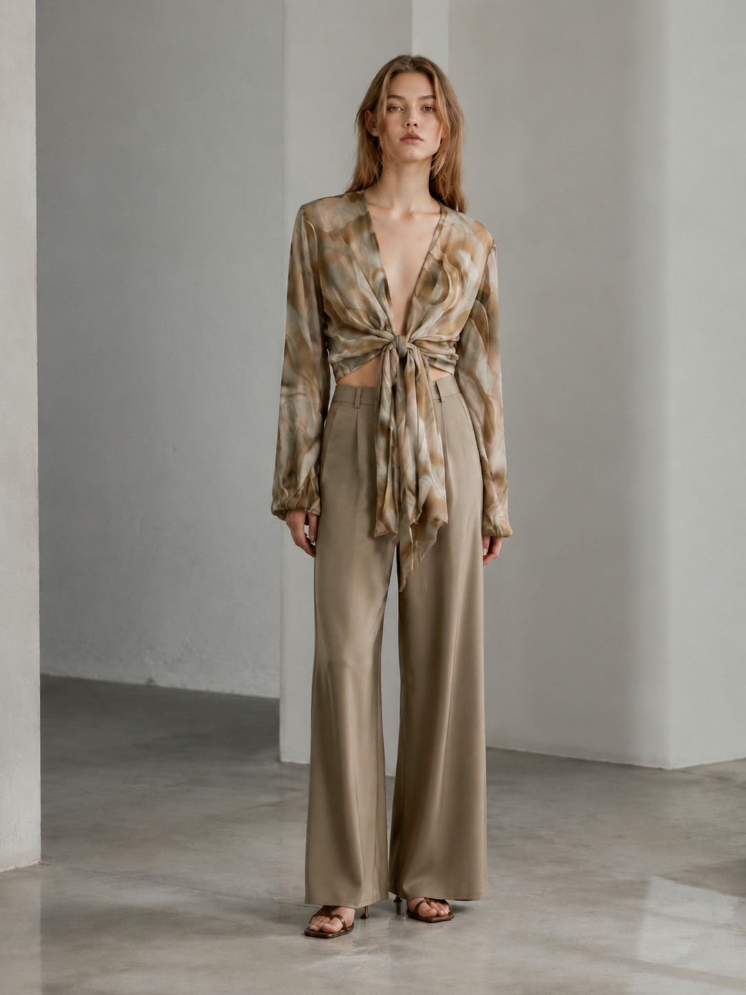 Minimalist Sheer Tie-Dye Long-Sleeve Wrap Blouse LA-710010