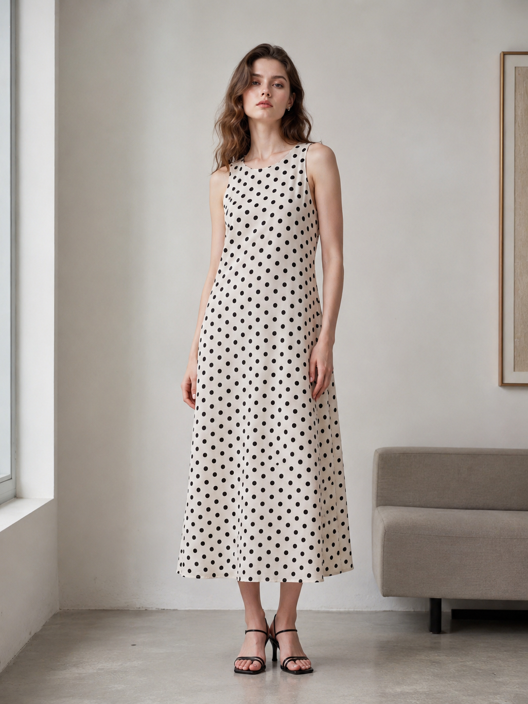 Women’s Casual Polka Dot Dress Wholesale - Sleeveless Summer Maxi C-40015