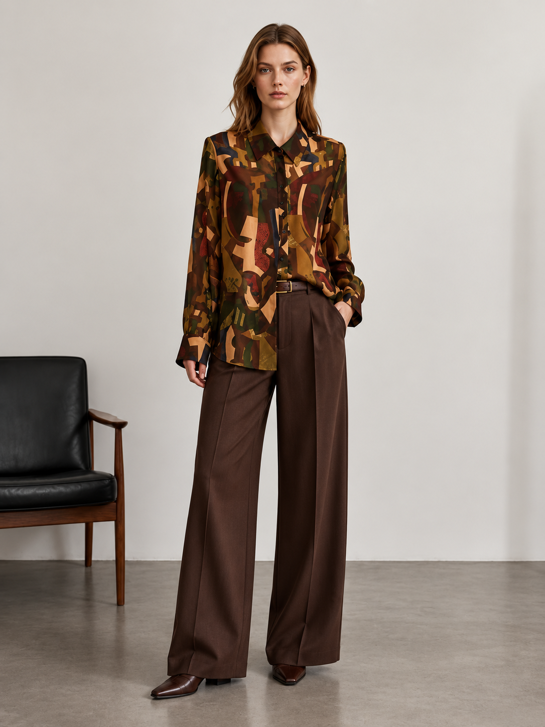 Women’s Abstract Art Print Oversized Shirt A-43136