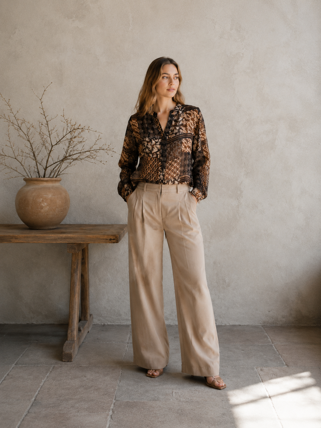 Women’s V-Neck Printed Loose Blouse A-43137