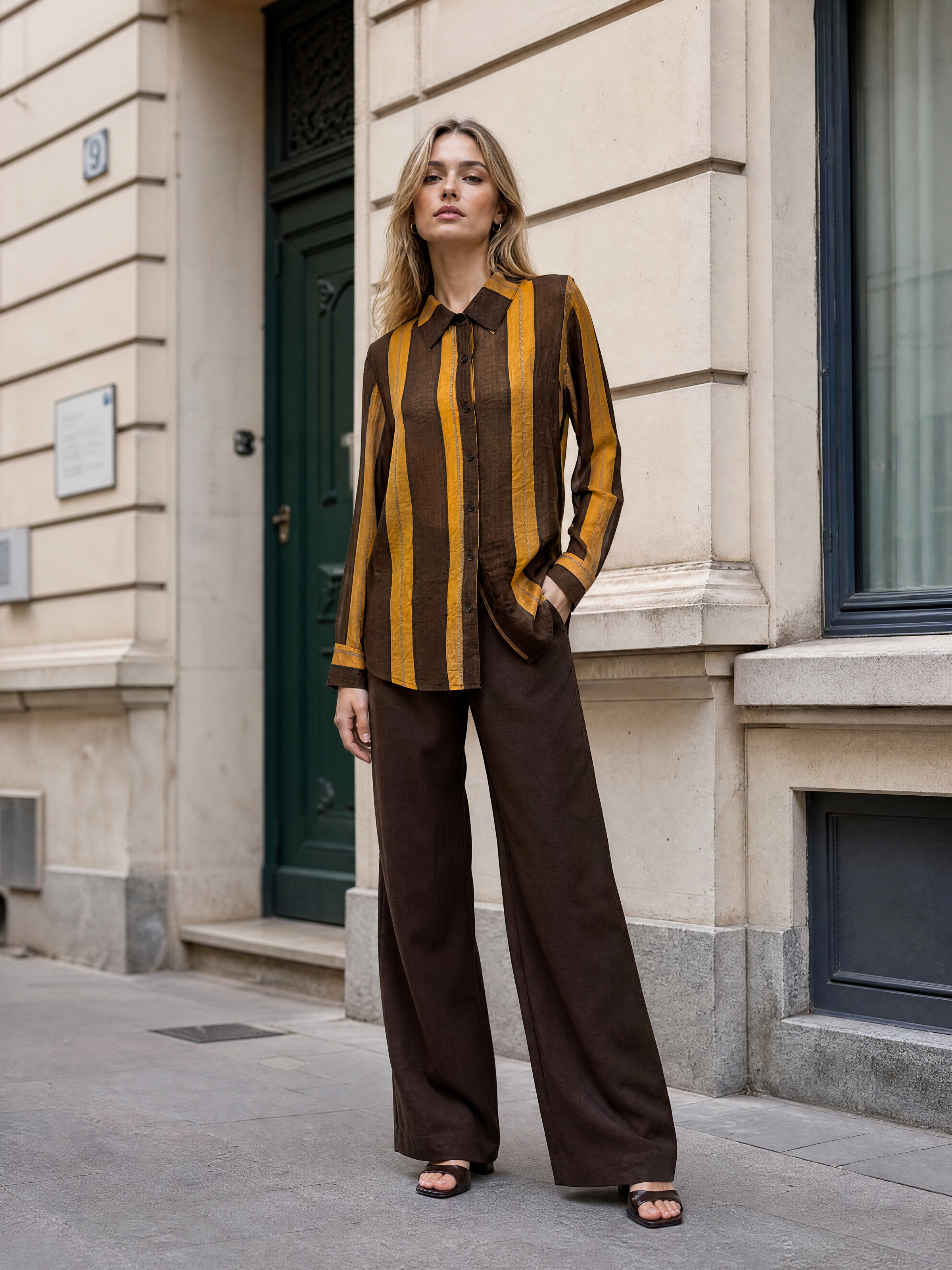 Women’s Vertical Striped Long Sleeve Shirt A-43139
