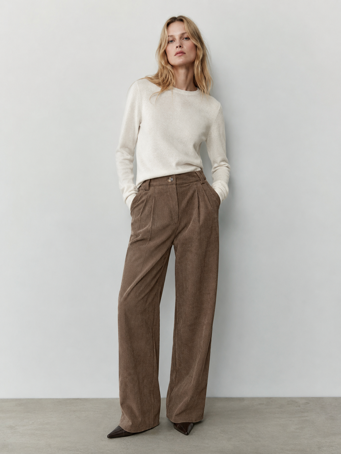 Women’s High Waist Ribbed Wide Leg Pants XW-26898