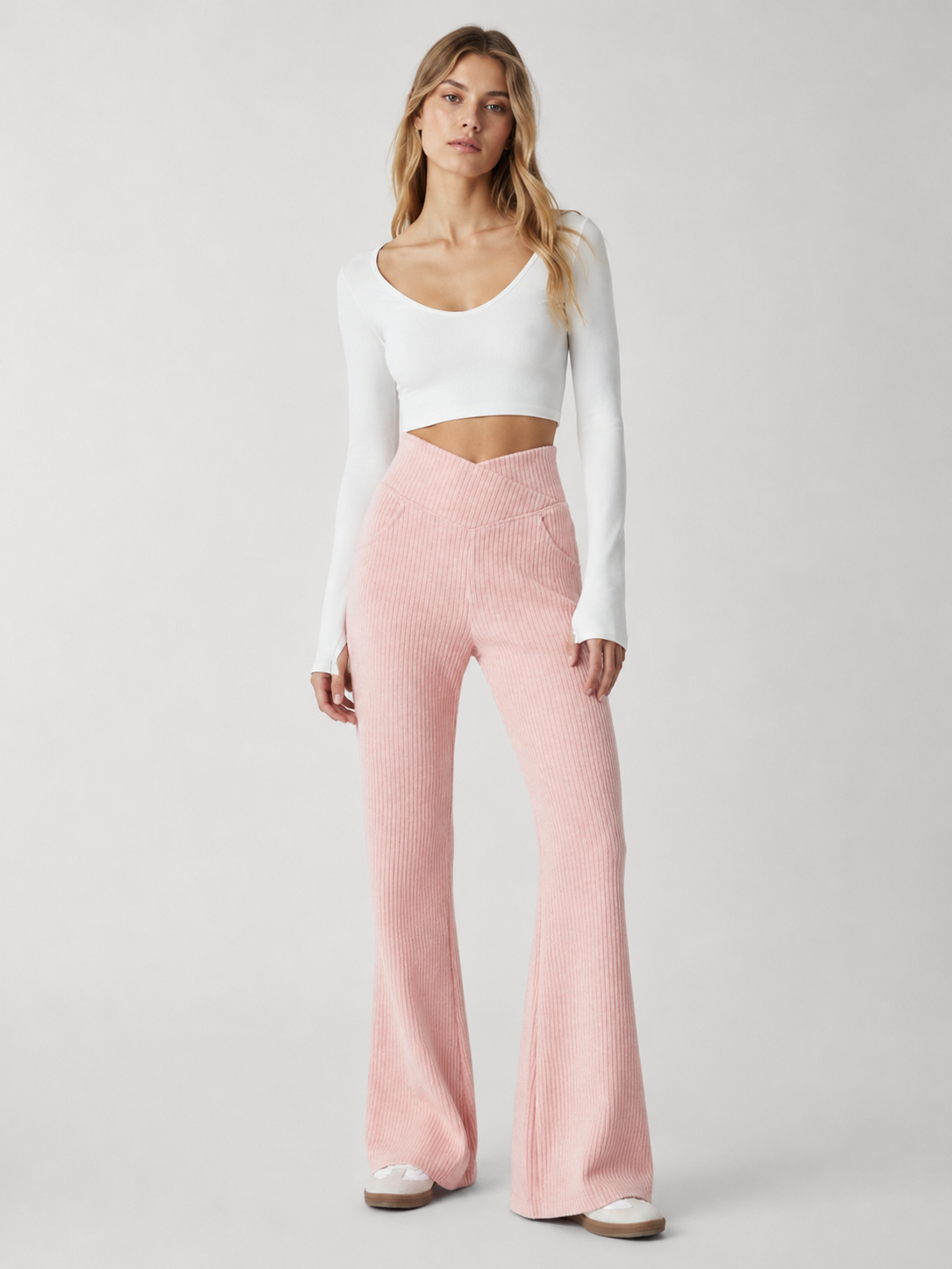 Women’s High Waist Ribbed Wide Leg Pants XW-26899 