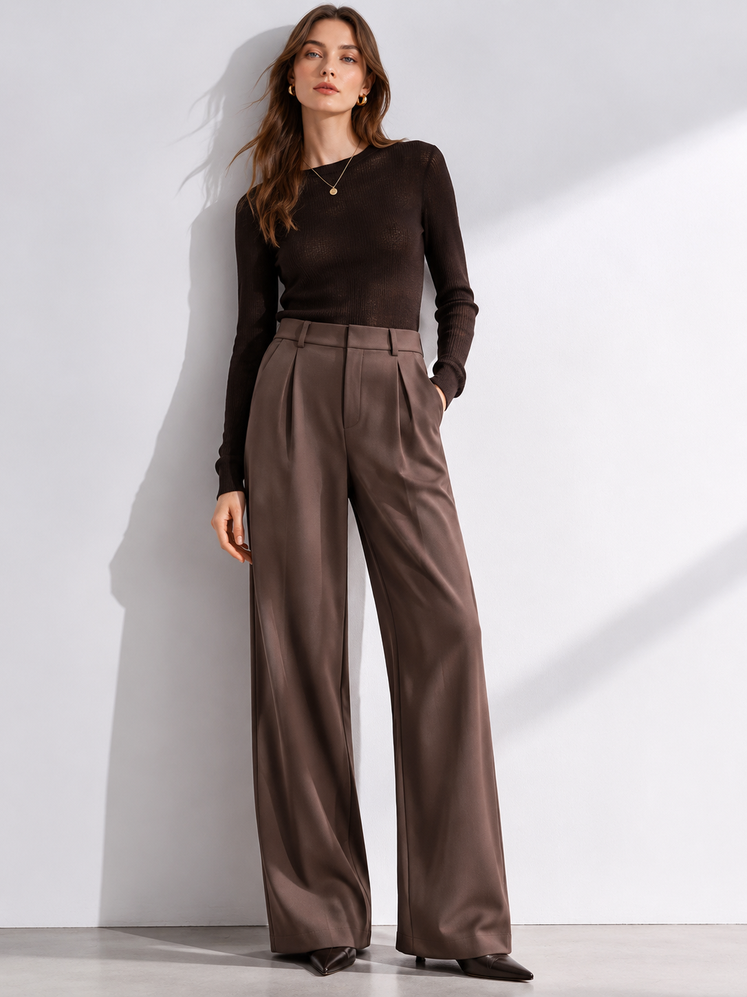 Women’s High Waist Ribbed Wide Leg Pants XW-26900