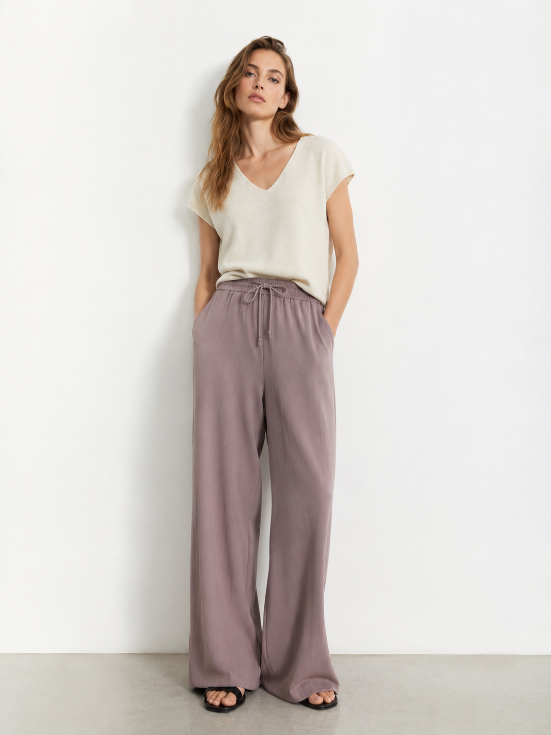 Women’s High Waist Ribbed Wide Leg Pants XW-26901